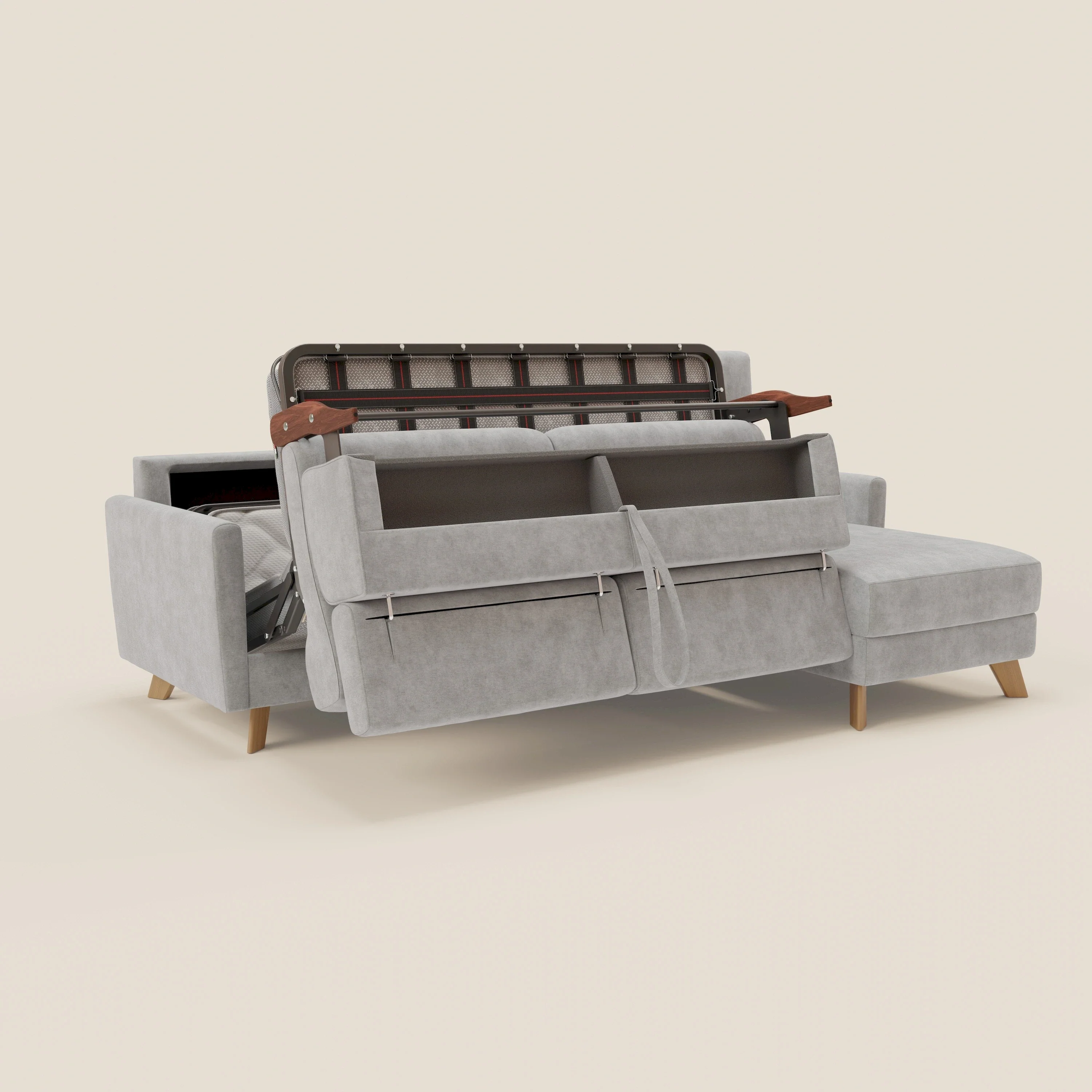 Francy canapé d'angle convertible déhoussable - méridienne avec coffre et têtières inclinables en tissu détachable T17 gris - Image 10