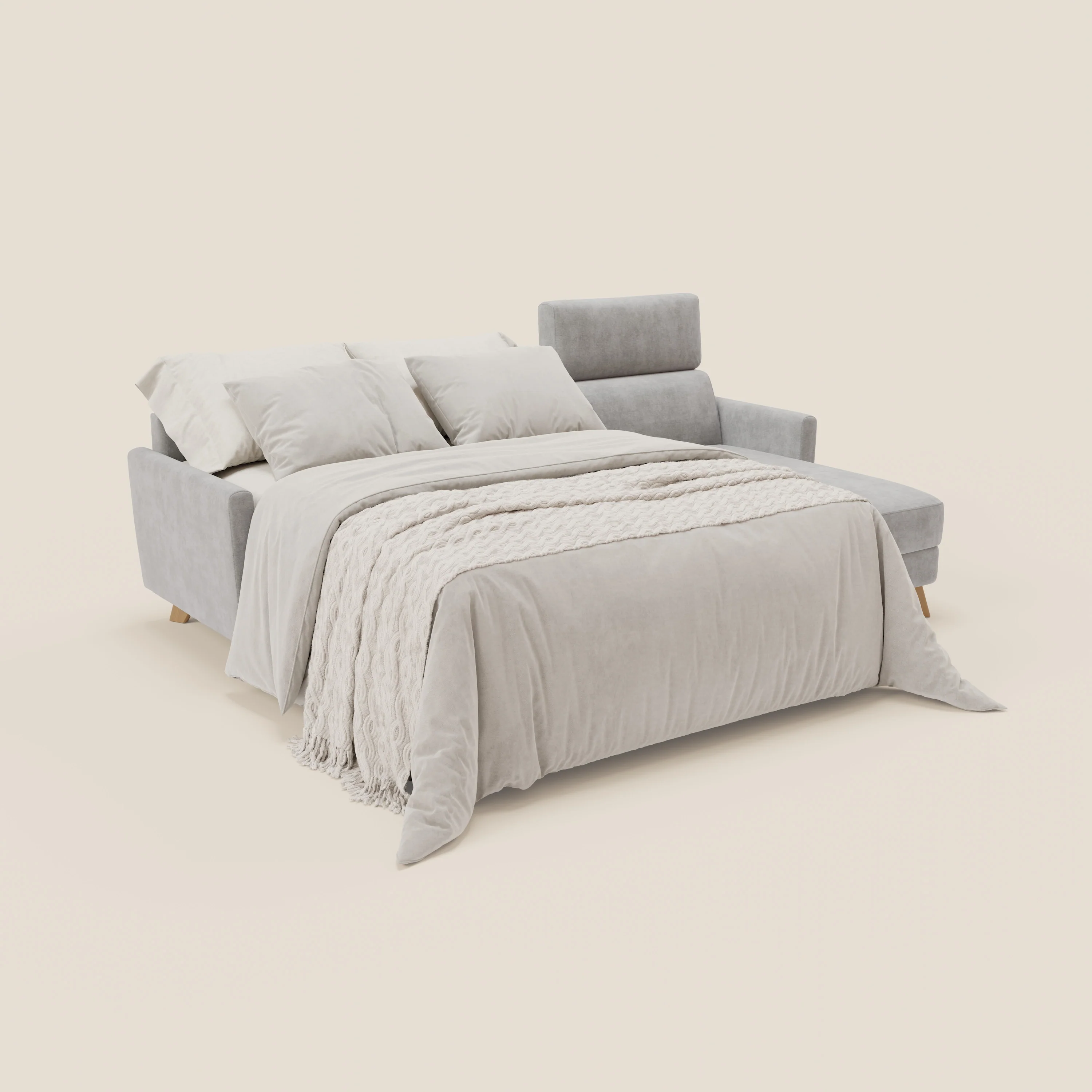 Francy canapé d'angle convertible déhoussable - méridienne avec coffre et têtières inclinables en tissu détachable T17 gris - Image 2