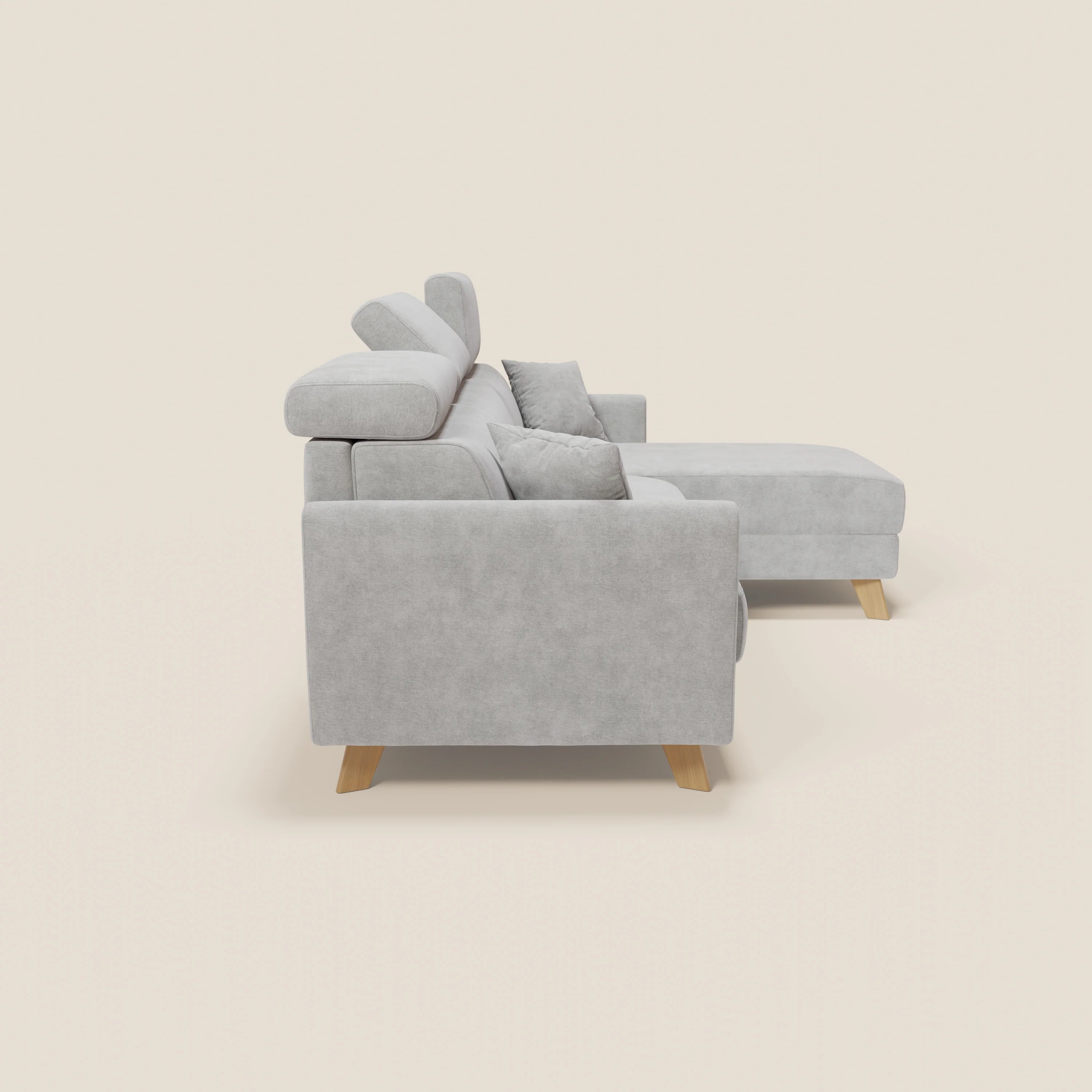 Francy canapé d'angle convertible déhoussable - méridienne avec coffre et têtières inclinables en tissu détachable T17 gris - Image 4