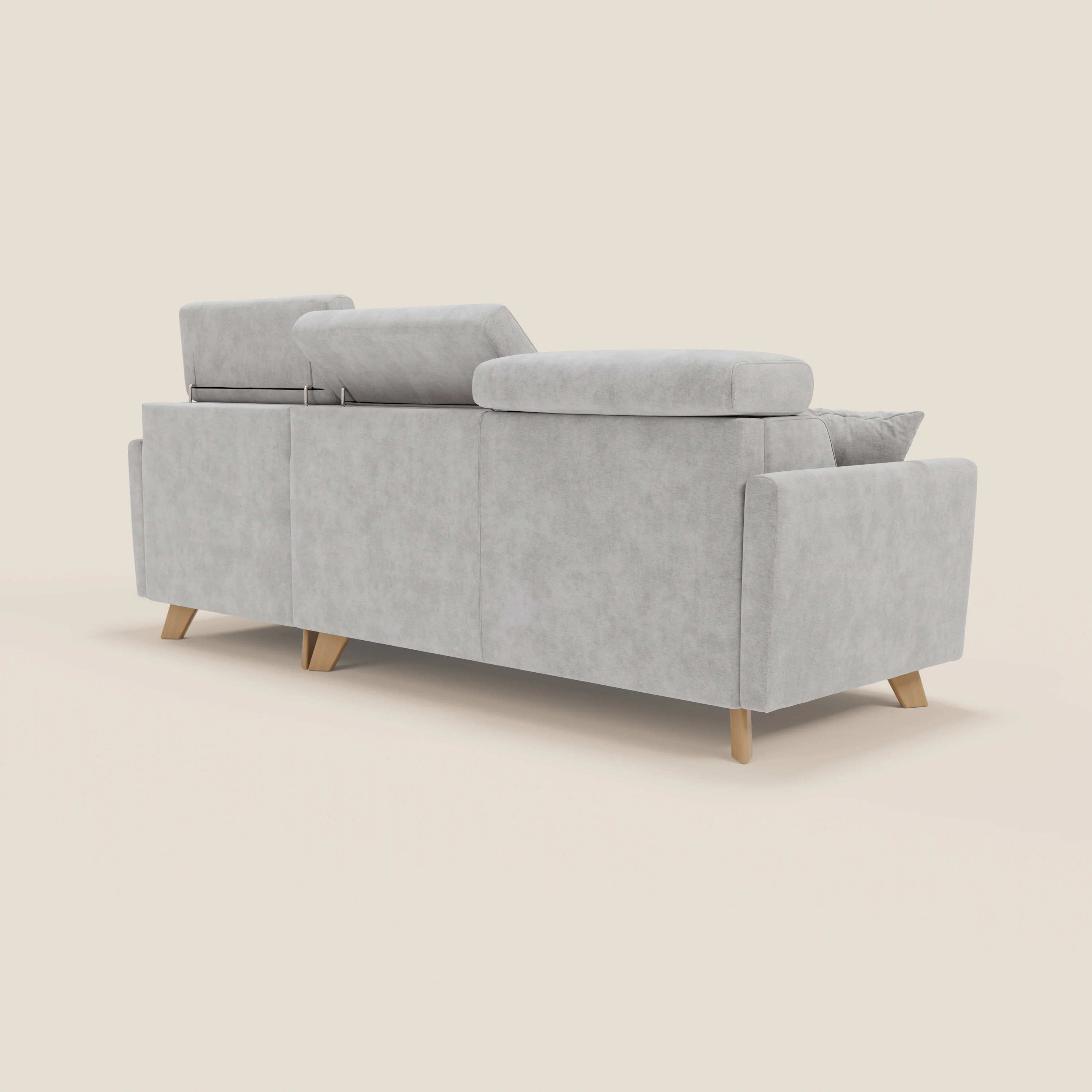 Francy canapé d'angle convertible déhoussable - méridienne avec coffre et têtières inclinables en tissu détachable T17 gris - Image 5