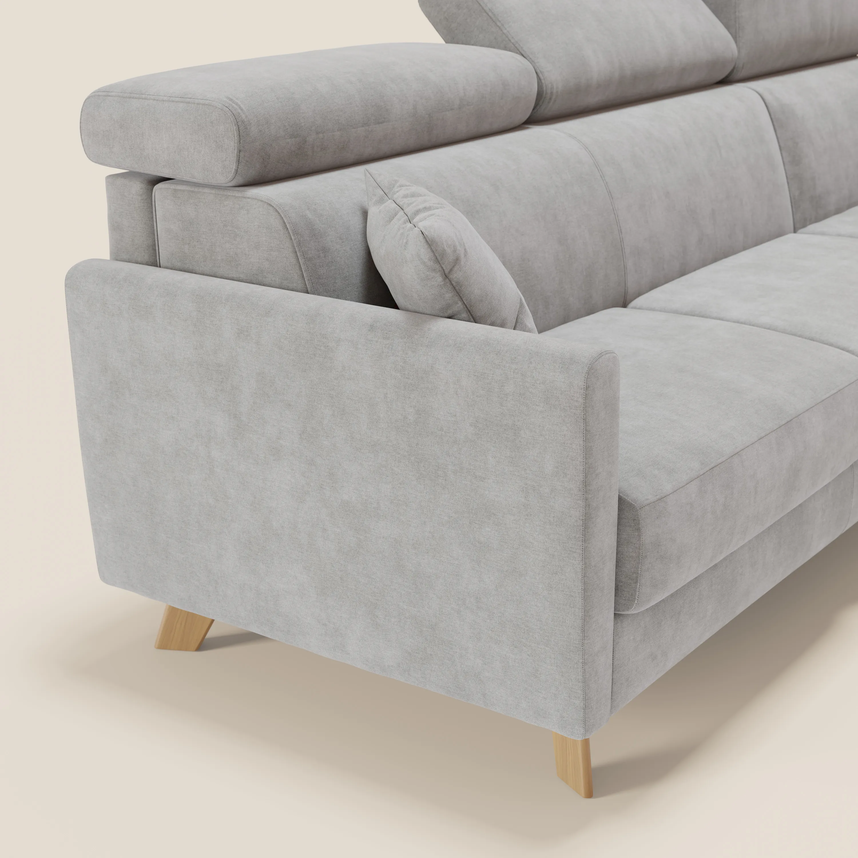 Francy canapé d'angle convertible déhoussable - méridienne avec coffre et têtières inclinables en tissu détachable T17 gris - Image 6