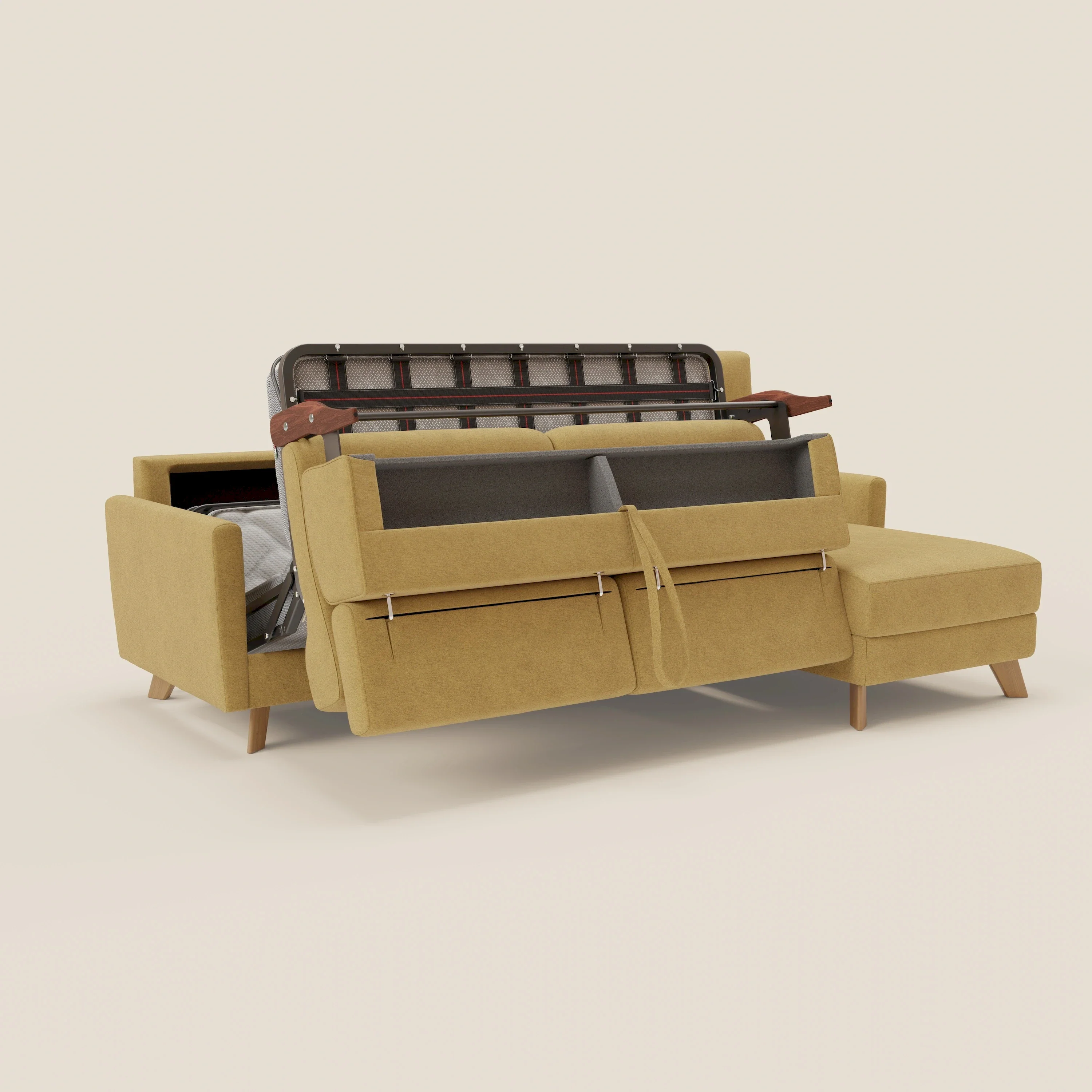 Francy canapé d'angle convertible déhoussable - méridienne avec coffre et têtières inclinables en tissu détachable T17 jaune - Image 10