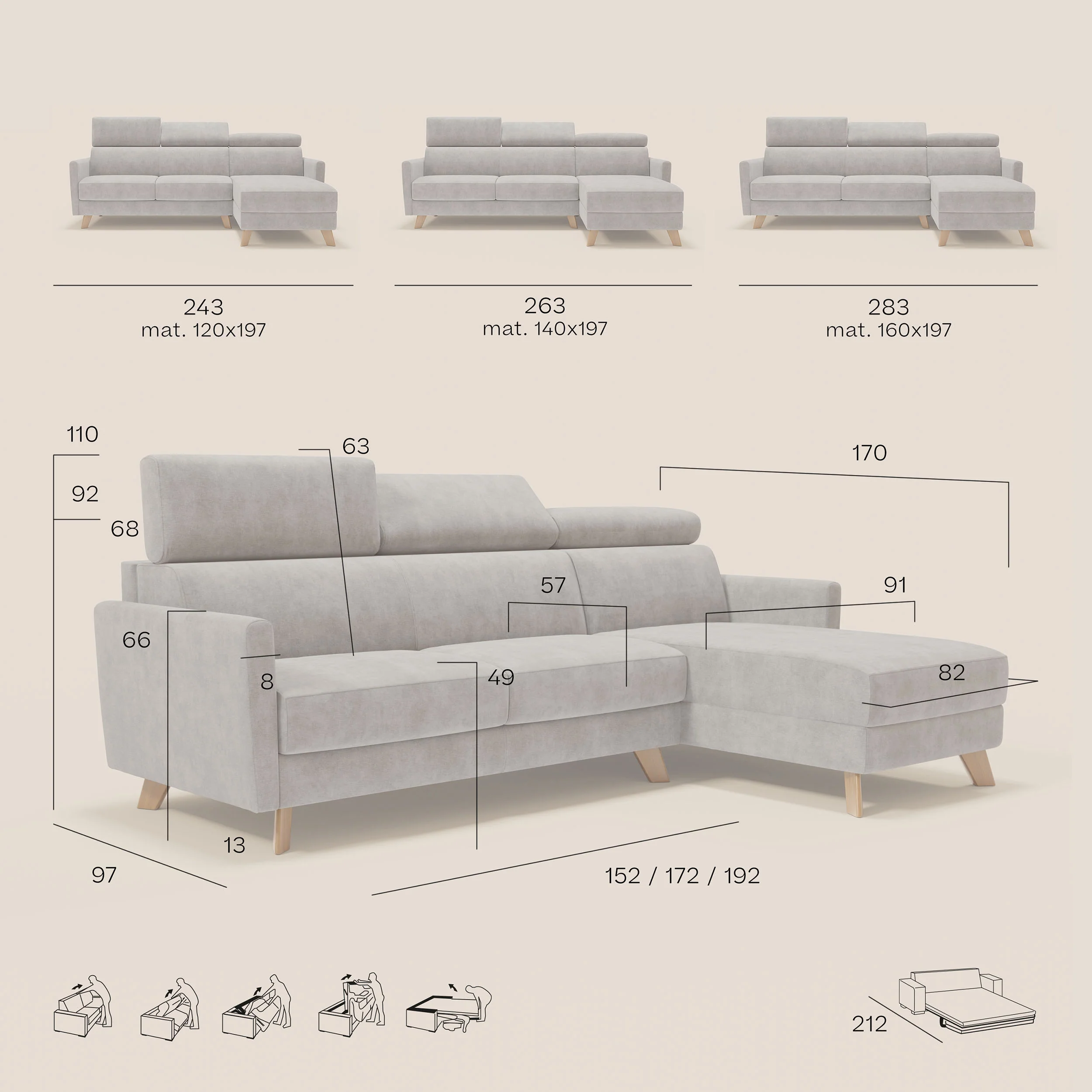 Francy canapé d'angle convertible déhoussable - méridienne avec coffre et têtières inclinables en tissu détachable T17 jaune - Image 14