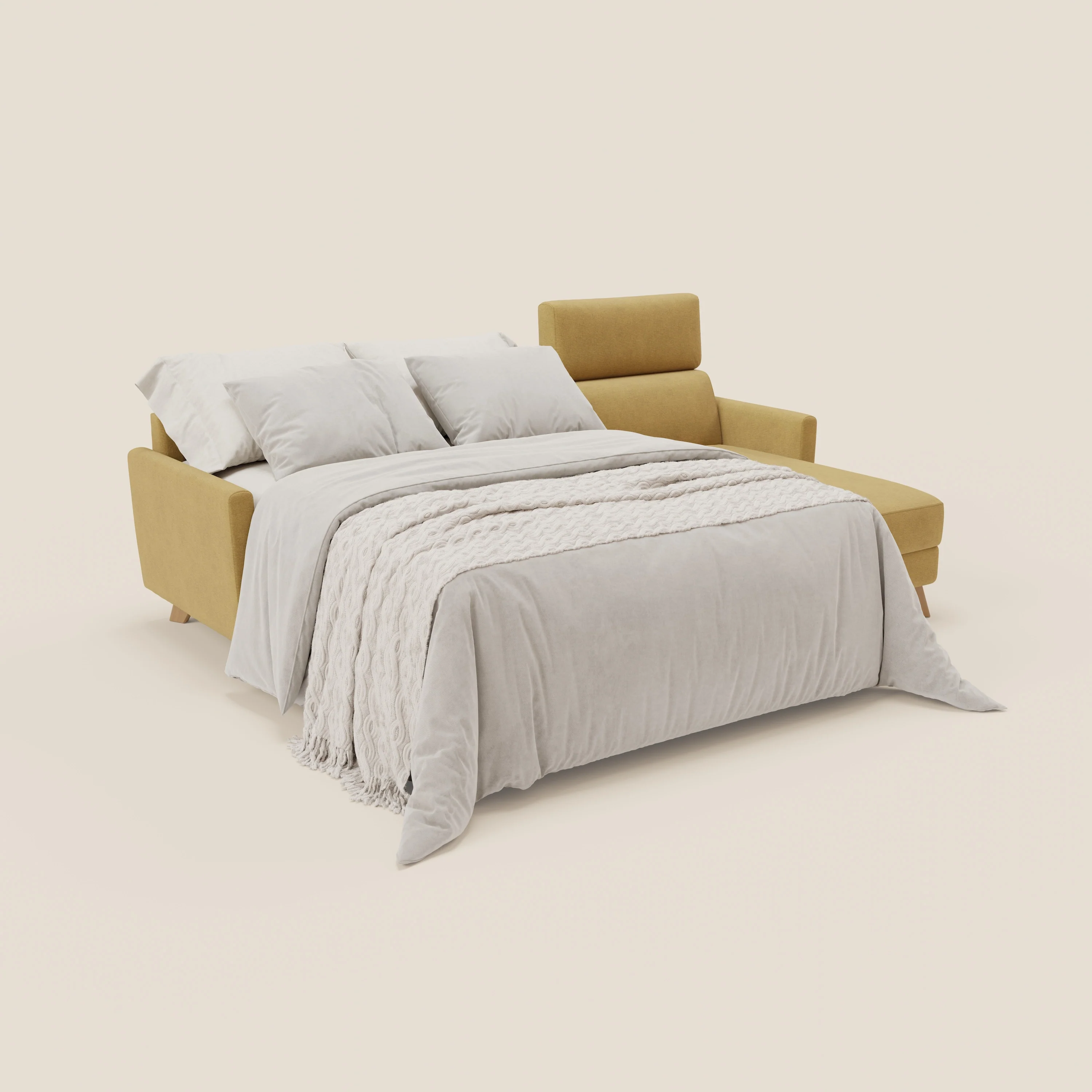 Francy canapé d'angle convertible déhoussable - méridienne avec coffre et têtières inclinables en tissu détachable T17 jaune - Image 2