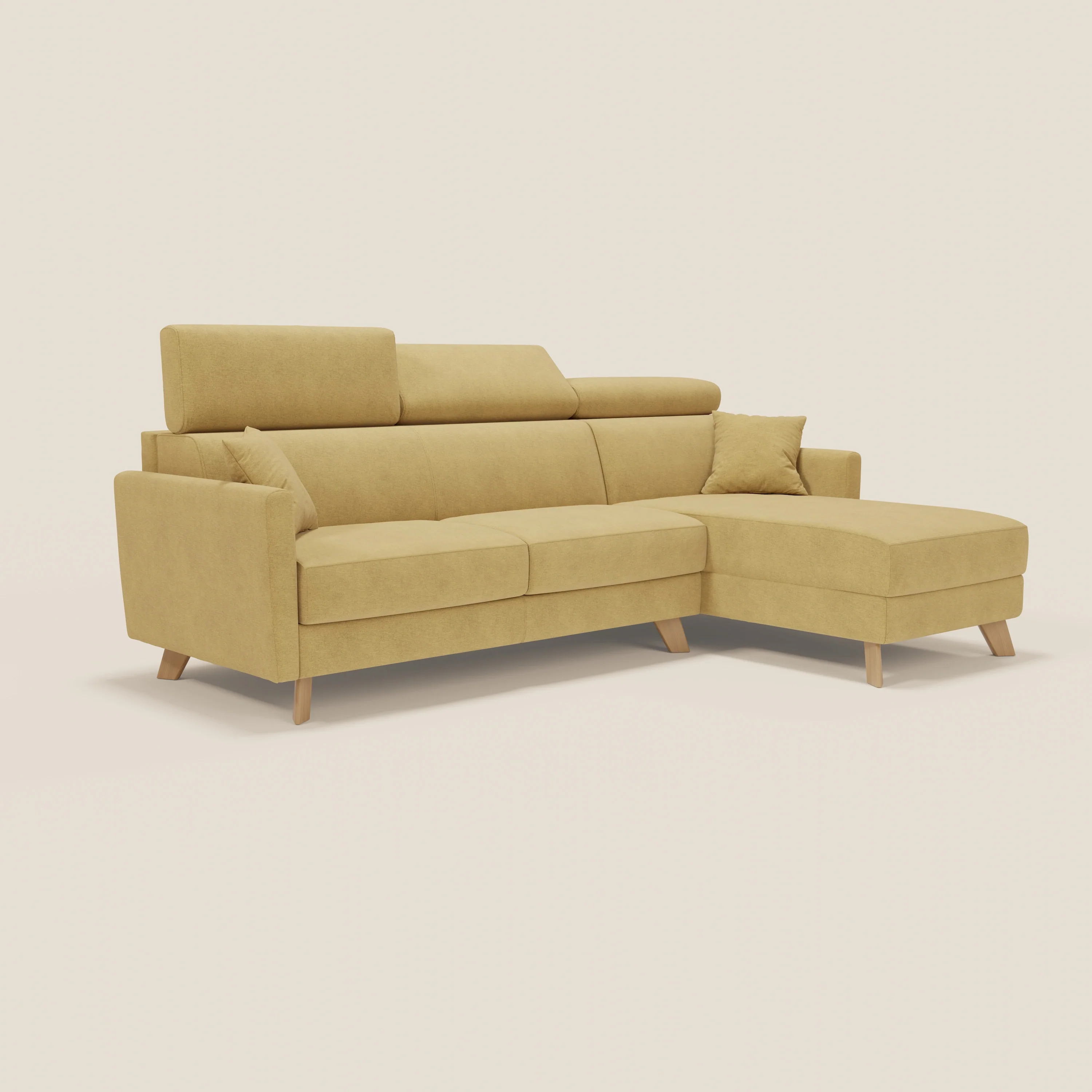 Francy canapé d'angle convertible déhoussable - méridienne avec coffre et têtières inclinables en tissu détachable T17 jaune - Image 3