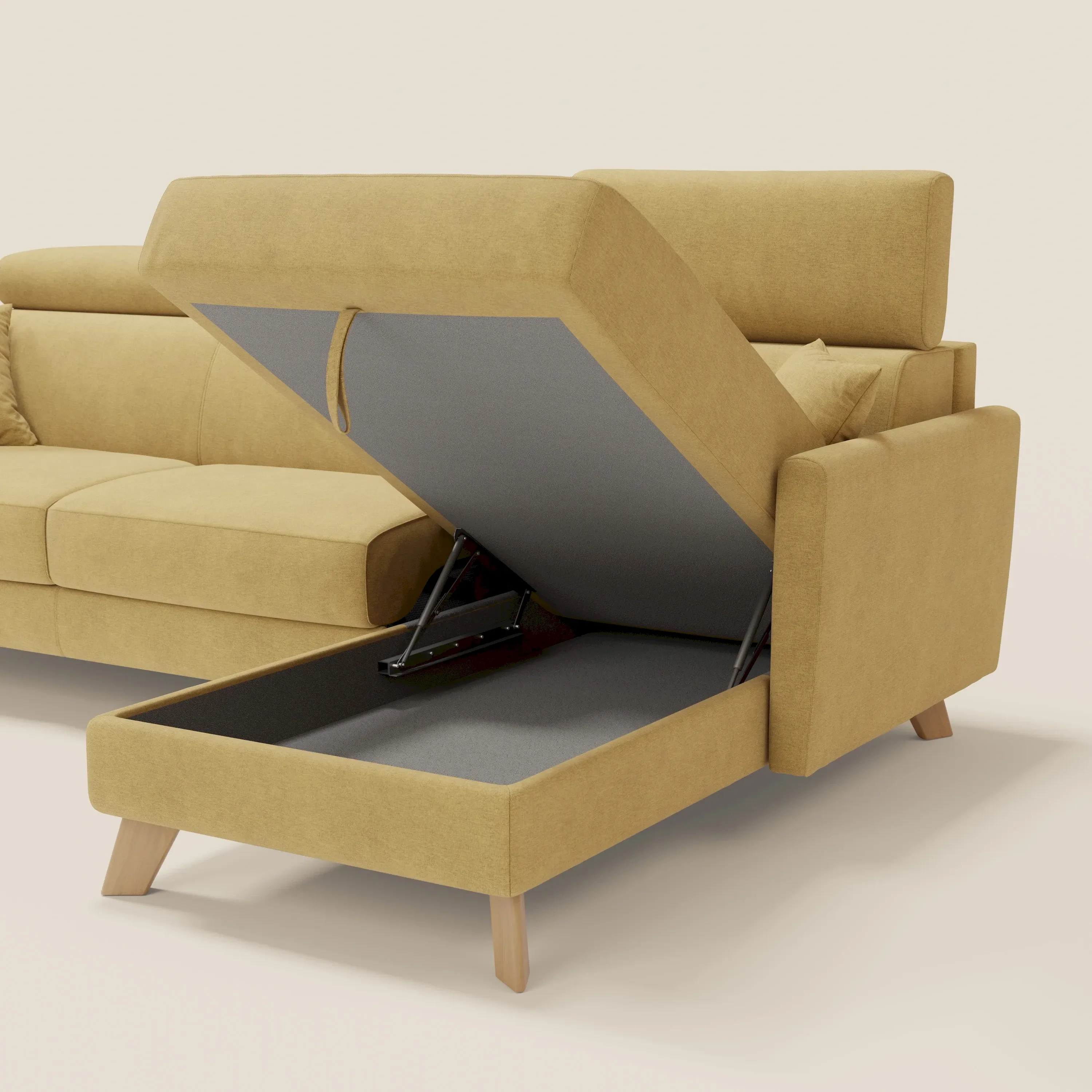 Francy canapé d'angle convertible déhoussable - méridienne avec coffre et têtières inclinables en tissu détachable T17 jaune - Image 7