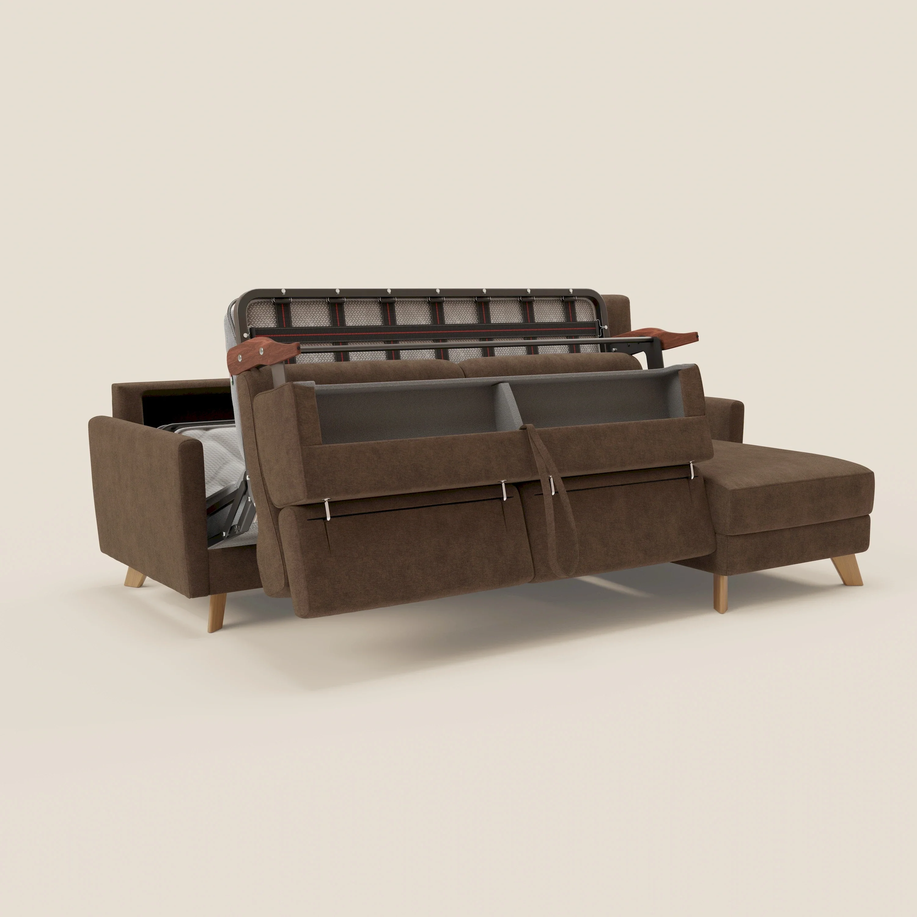 Francy canapé d'angle convertible déhoussable - méridienne avec coffre et têtières inclinables en tissu détachable T17 marron - Image 10