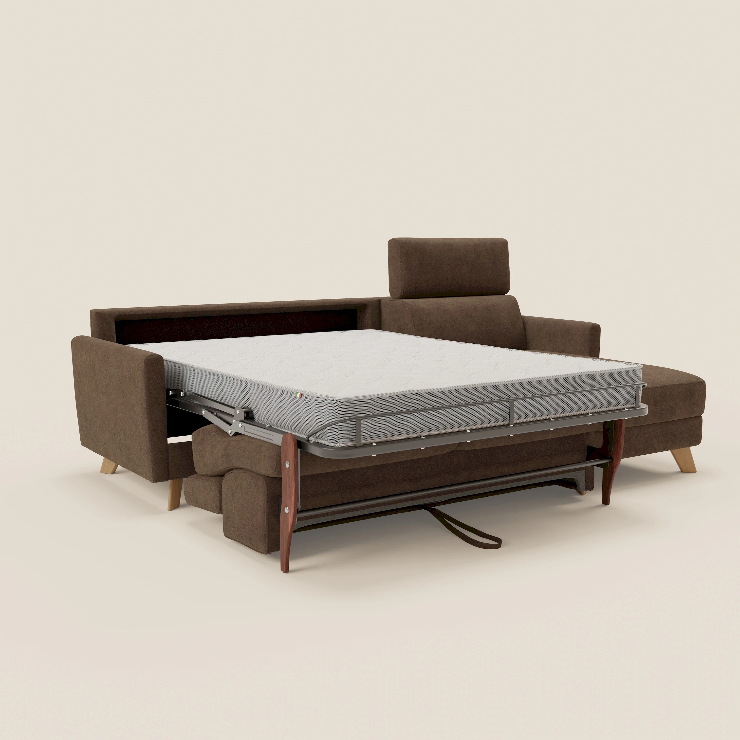 Francy canapé d'angle convertible déhoussable - méridienne avec coffre et têtières inclinables en tissu détachable T17 marron - Image 11