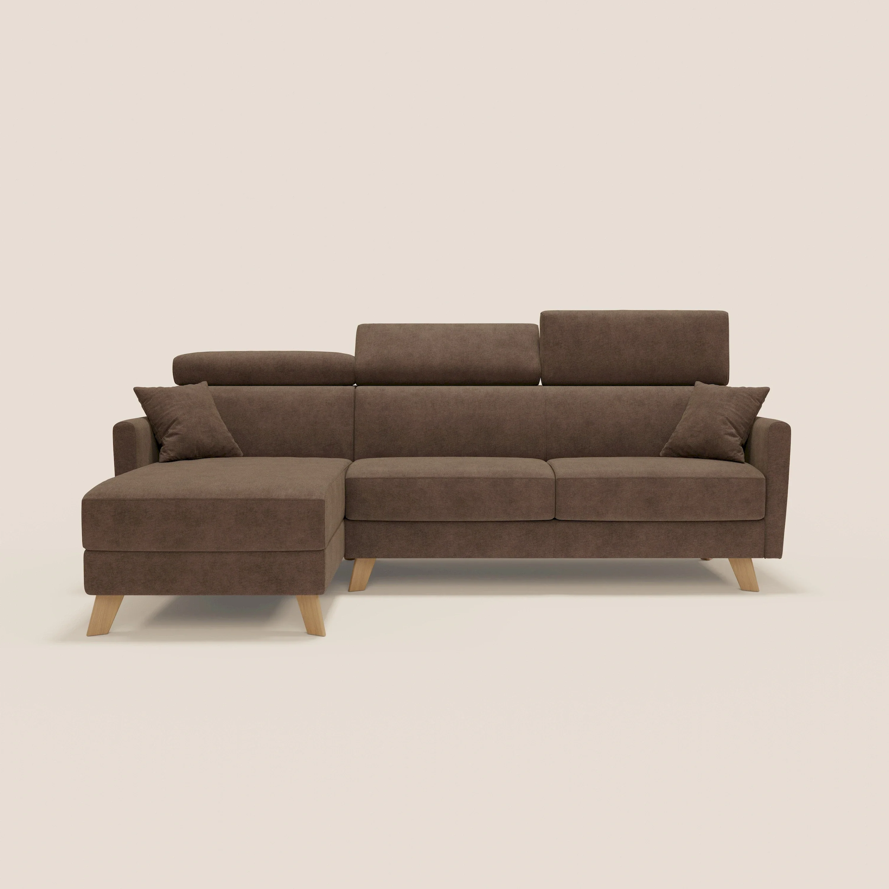 Francy canapé d'angle convertible déhoussable - méridienne avec coffre et têtières inclinables en tissu détachable T17 marron - Image 12