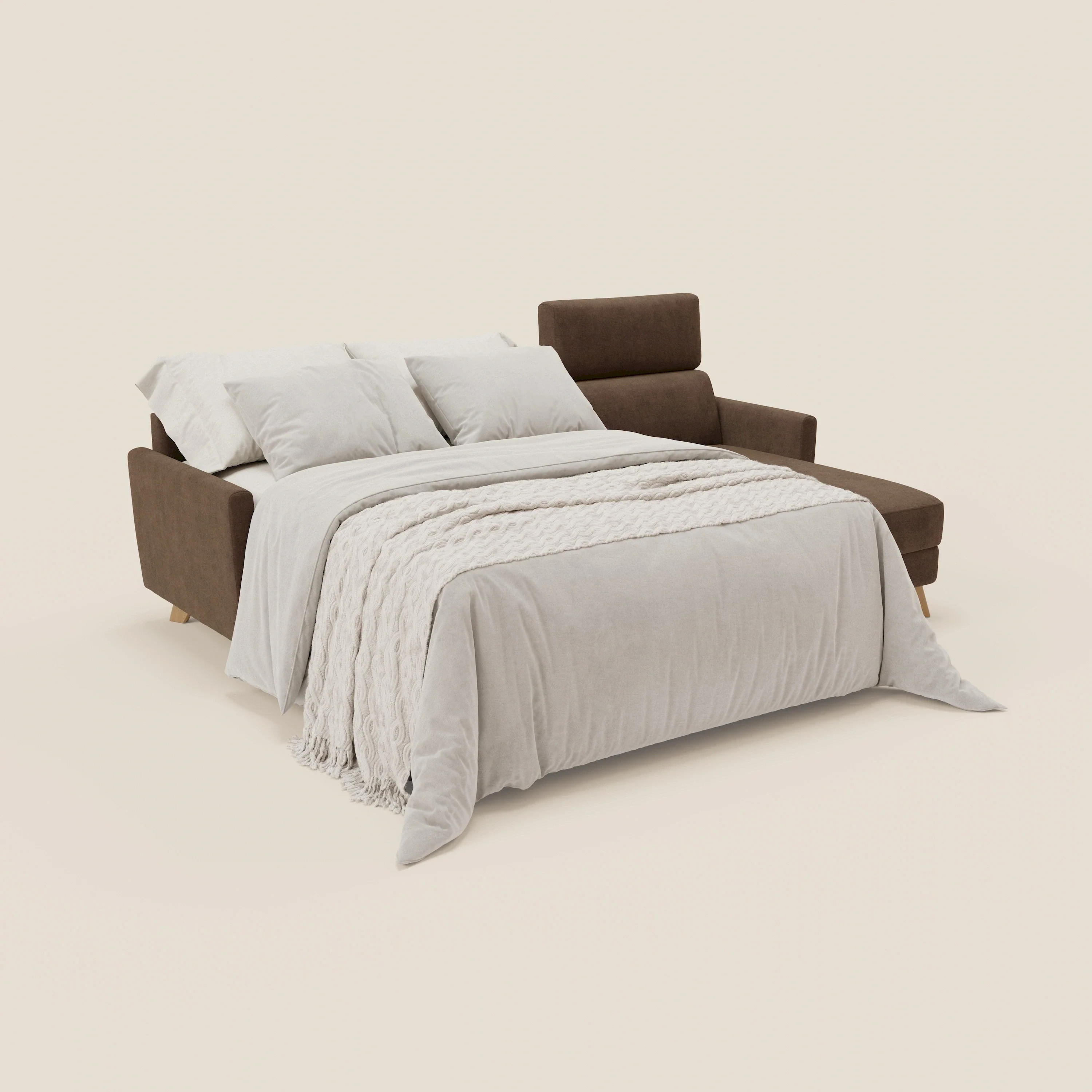 Francy canapé d'angle convertible déhoussable - méridienne avec coffre et têtières inclinables en tissu détachable T17 marron - Image 2