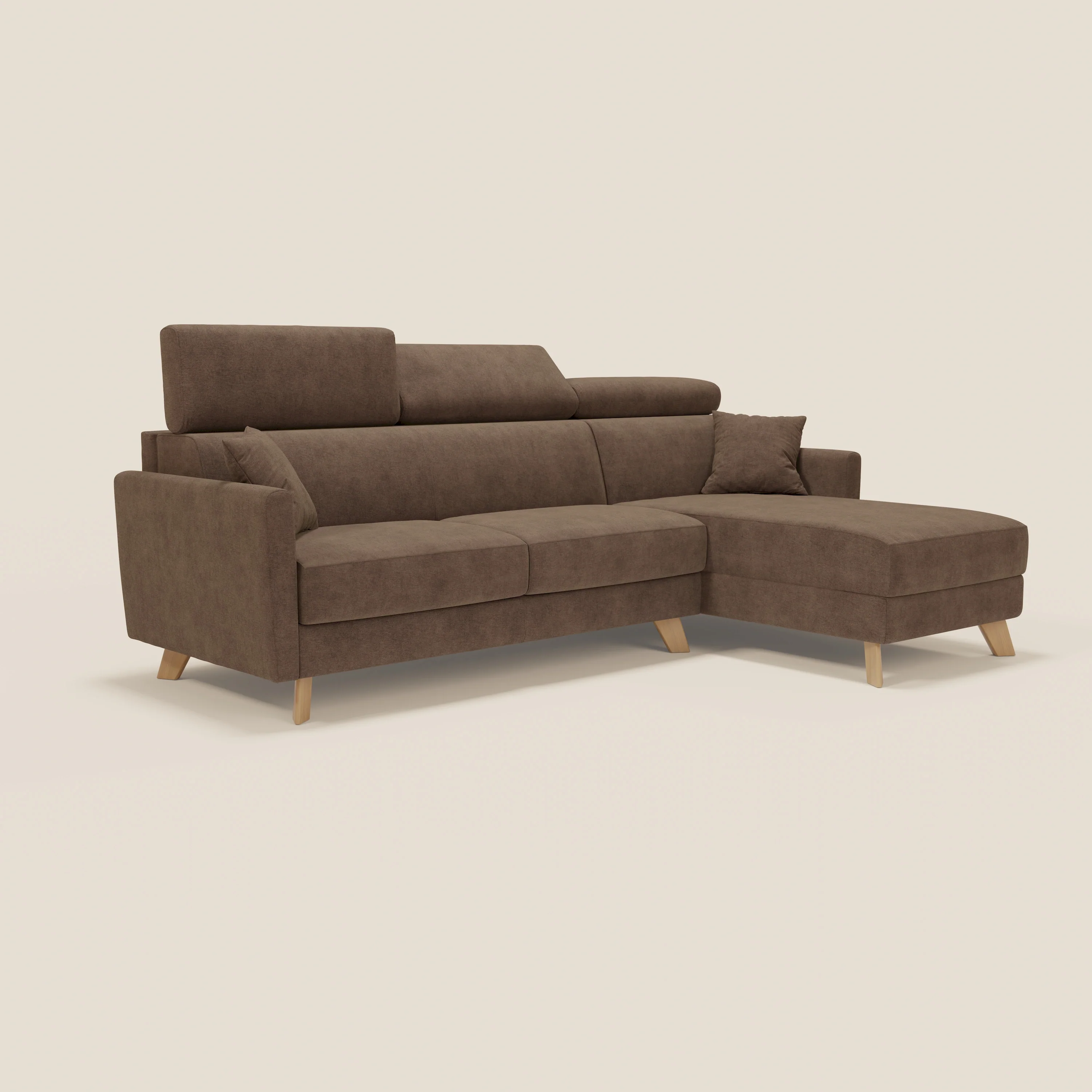 Francy canapé d'angle convertible déhoussable - méridienne avec coffre et têtières inclinables en tissu détachable T17 marron - Image 3