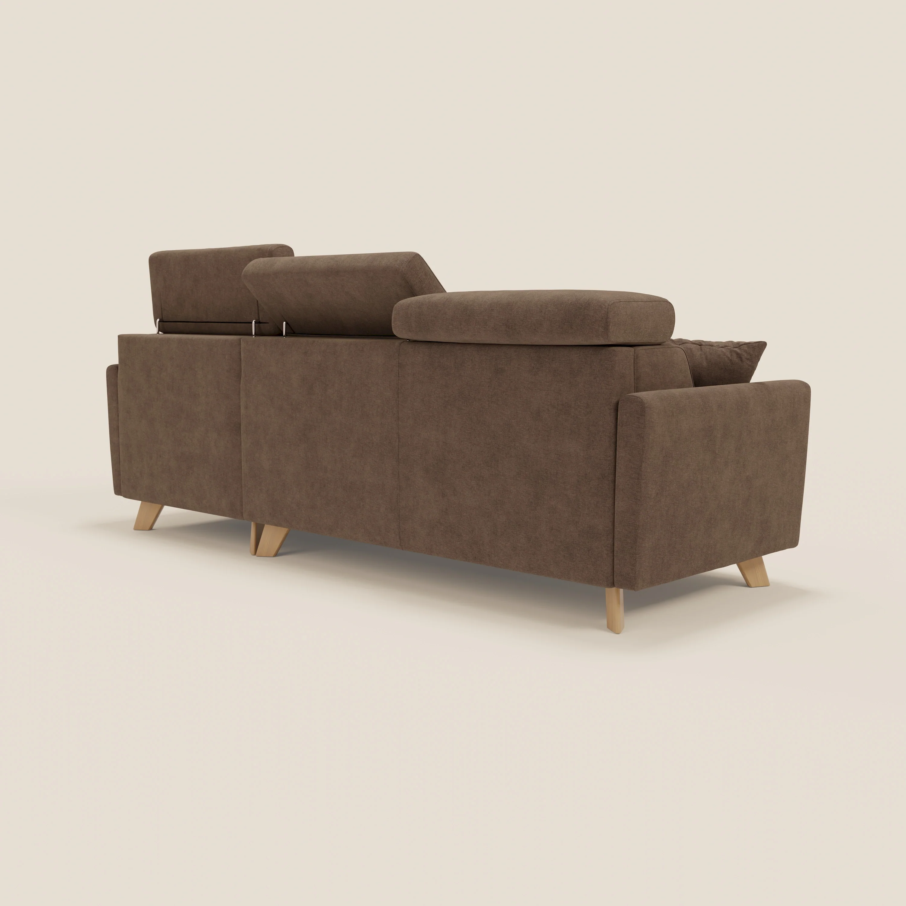 Francy canapé d'angle convertible déhoussable - méridienne avec coffre et têtières inclinables en tissu détachable T17 marron - Image 5