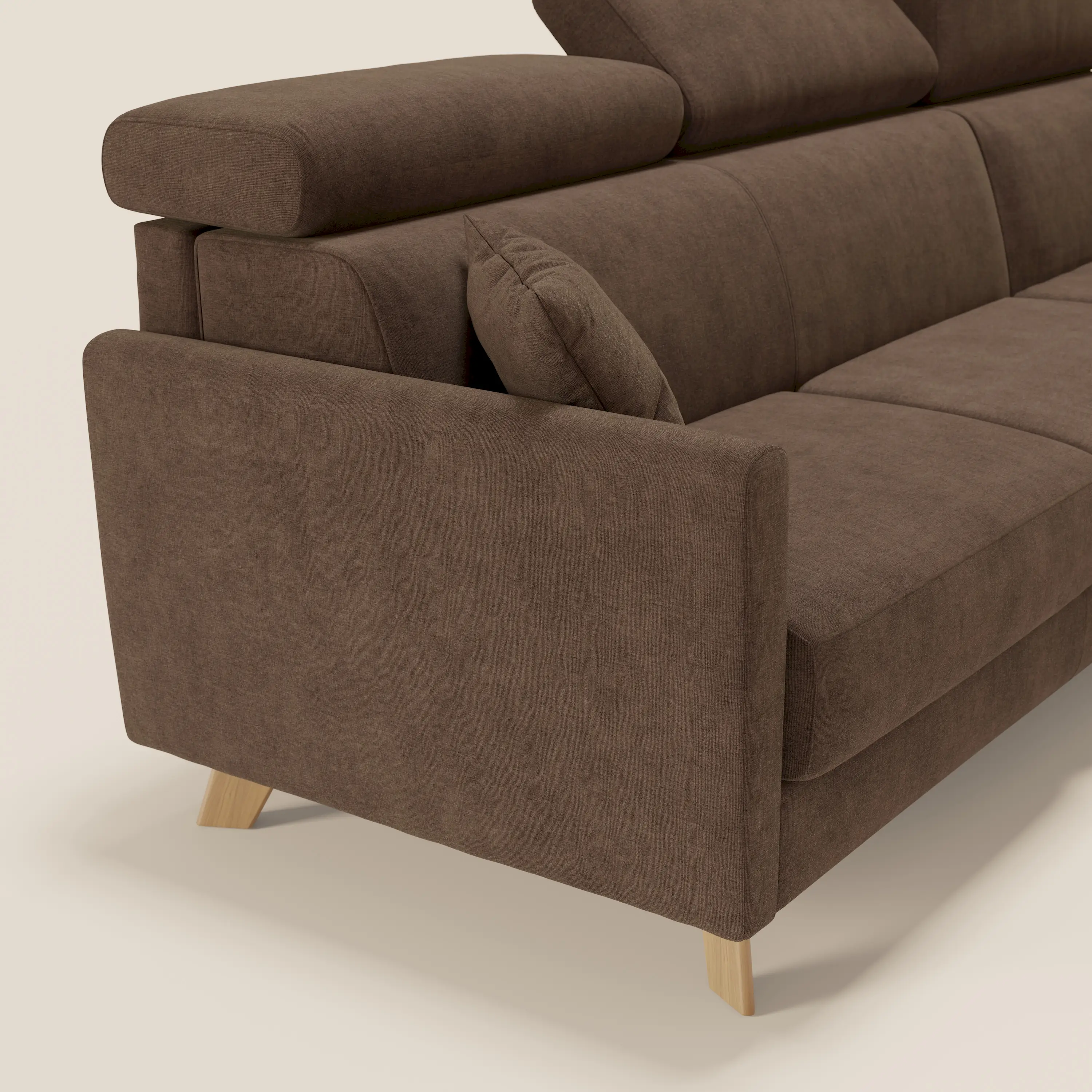 Francy canapé d'angle convertible déhoussable - méridienne avec coffre et têtières inclinables en tissu détachable T17 marron - Image 6