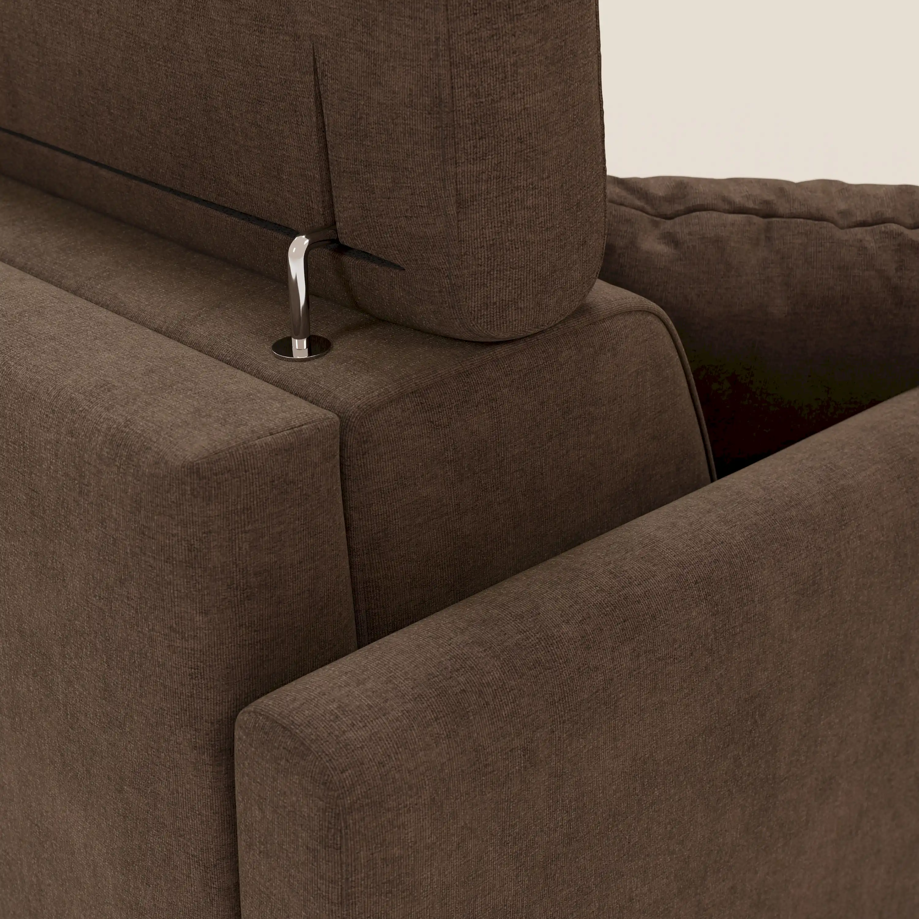 Francy canapé d'angle convertible déhoussable - méridienne avec coffre et têtières inclinables en tissu détachable T17 marron - Image 8