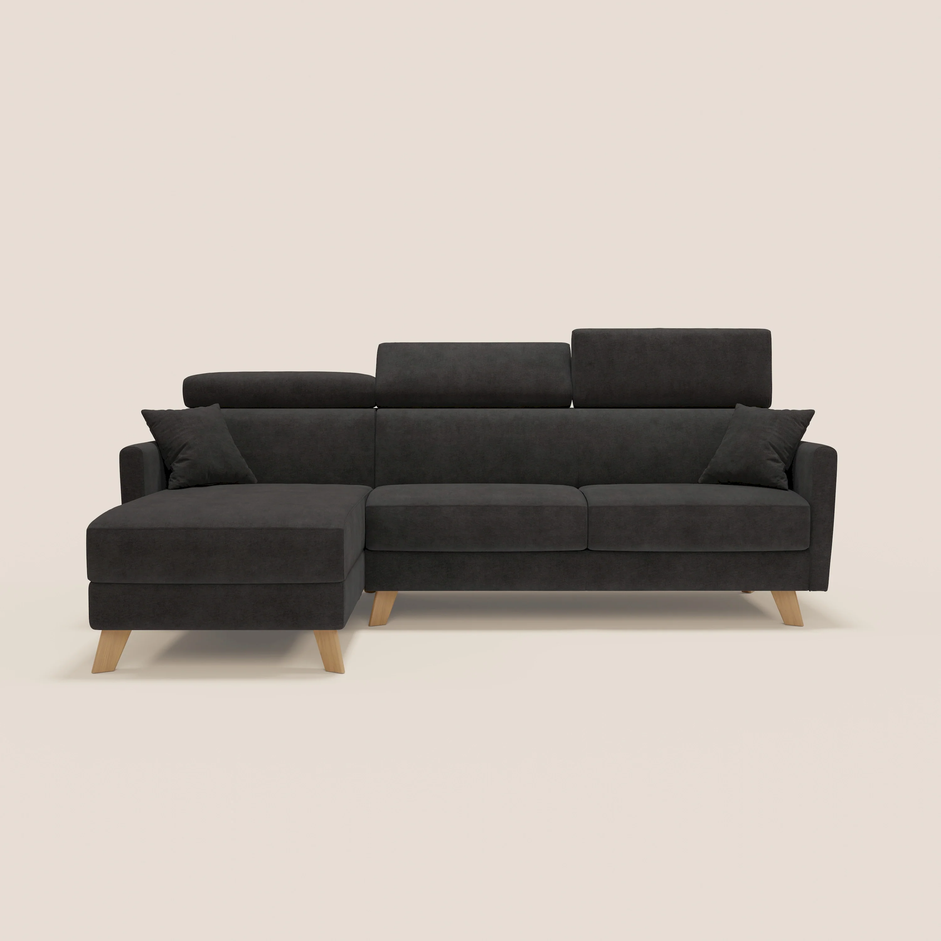 Francy canapé d'angle convertible déhoussable - méridienne avec coffre et têtières inclinables en tissu détachable T17 noir - Image 12