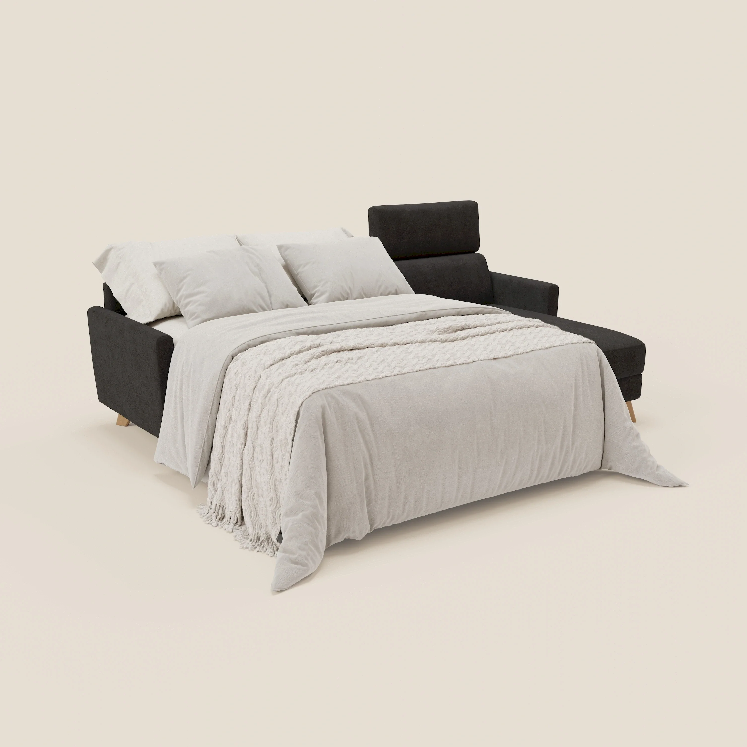 Francy canapé d'angle convertible déhoussable - méridienne avec coffre et têtières inclinables en tissu détachable T17 noir - Image 2