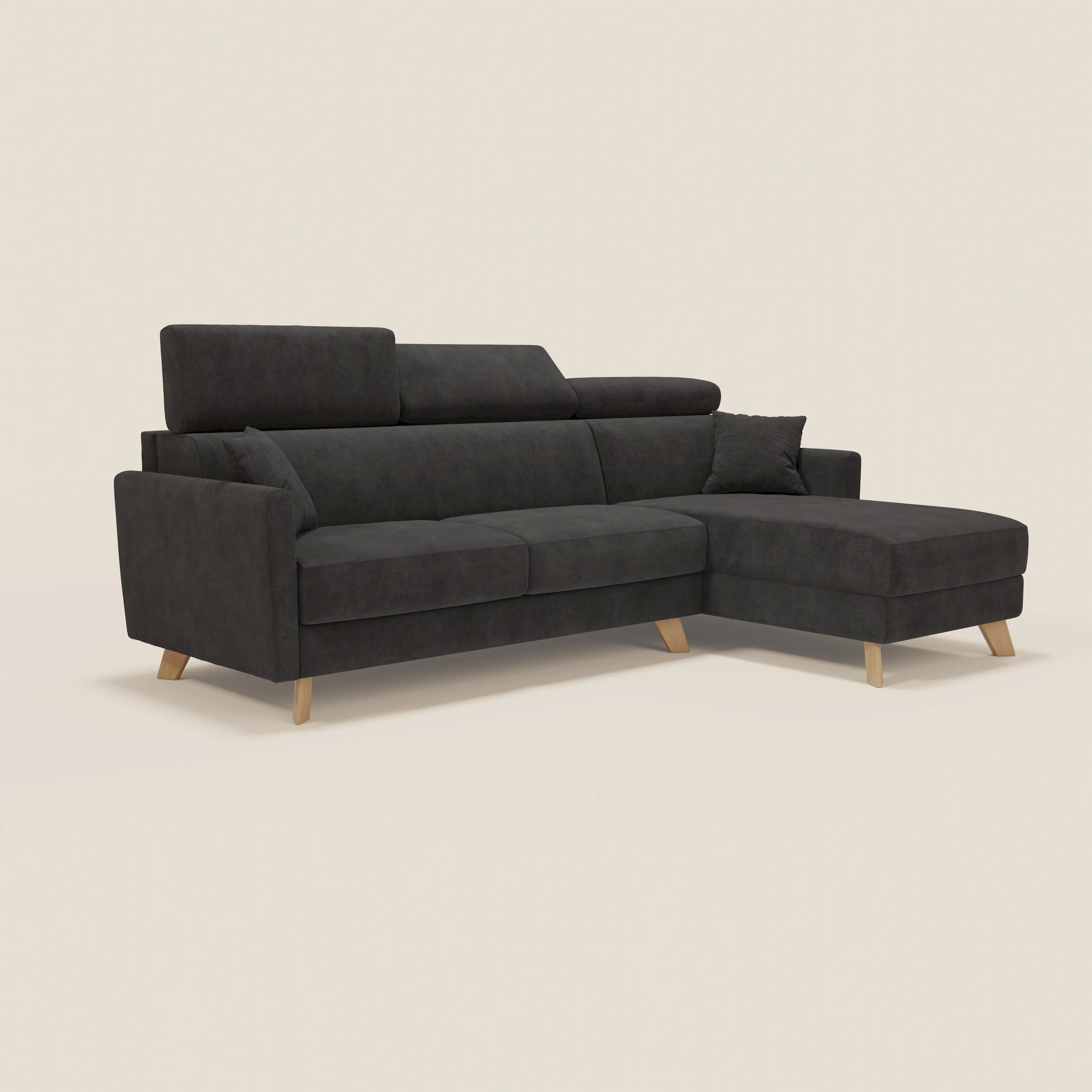 Francy canapé d'angle convertible déhoussable - méridienne avec coffre et têtières inclinables en tissu détachable T17 noir - Image 3