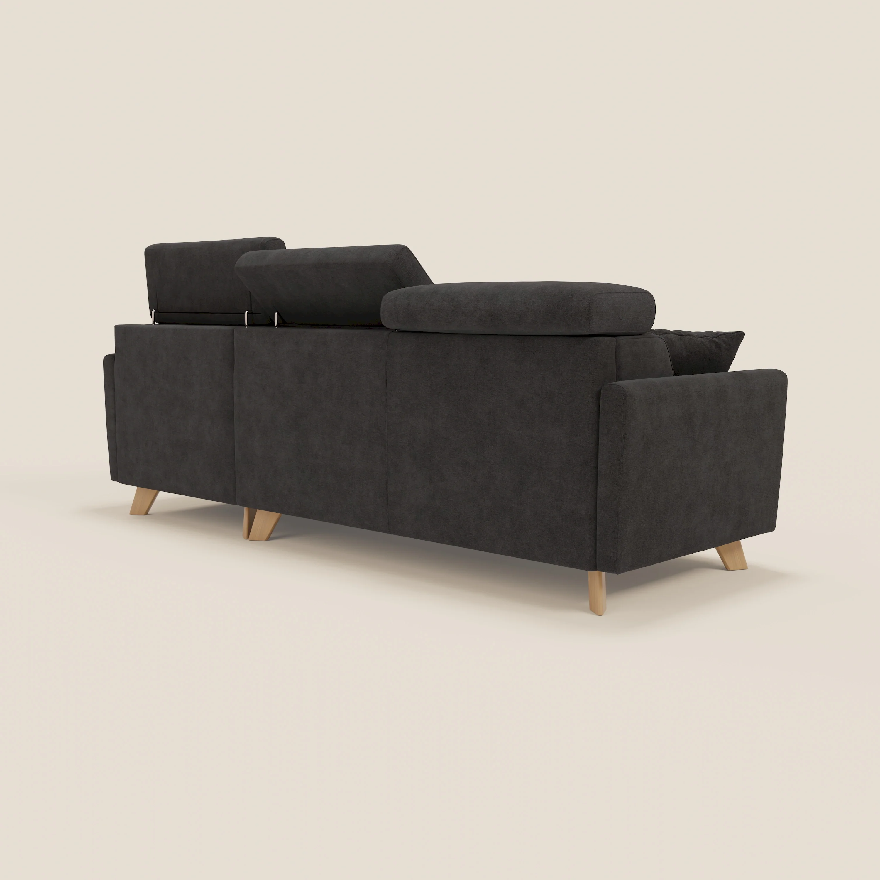 Francy canapé d'angle convertible déhoussable - méridienne avec coffre et têtières inclinables en tissu détachable T17 noir - Image 5