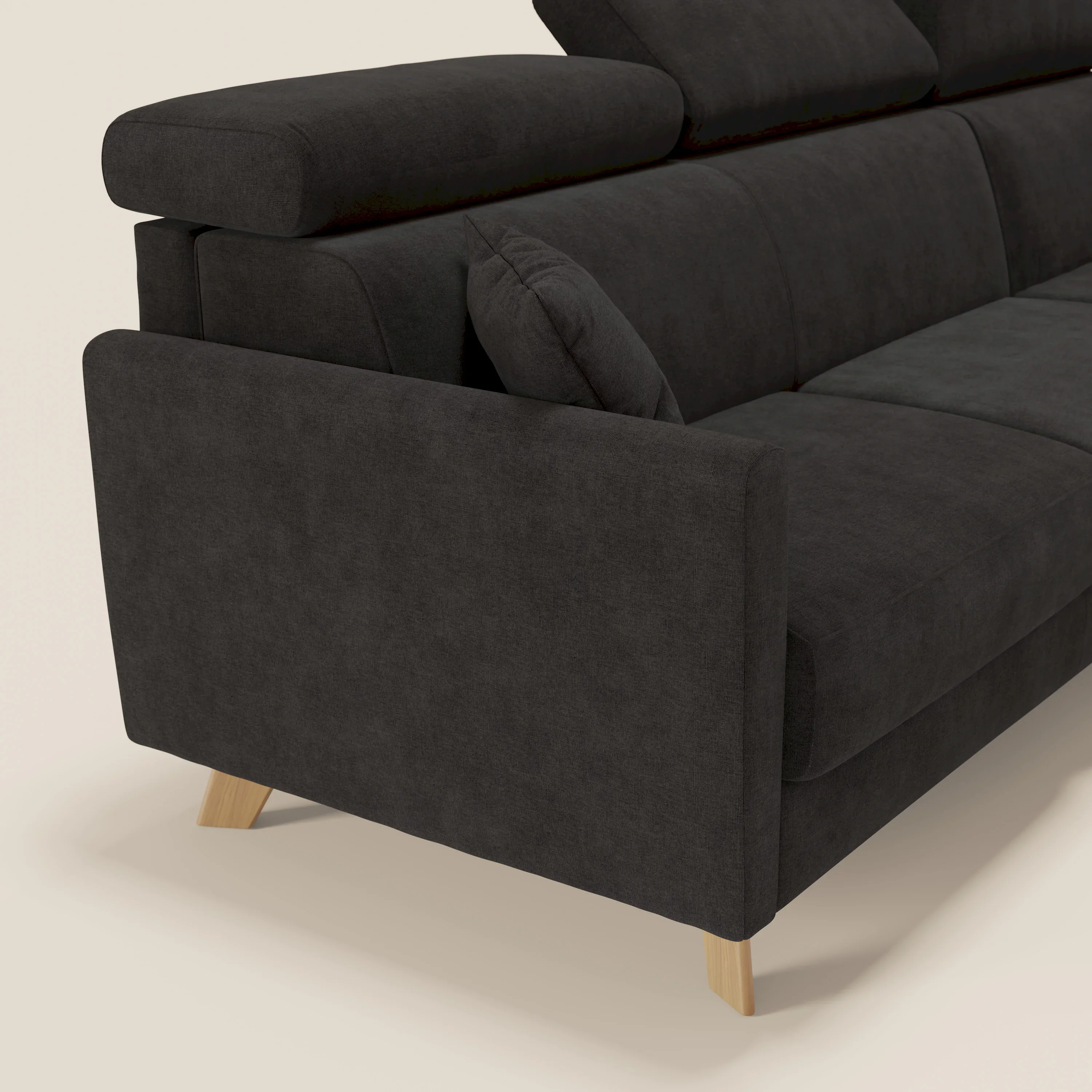 Francy canapé d'angle convertible déhoussable - méridienne avec coffre et têtières inclinables en tissu détachable T17 noir - Image 6