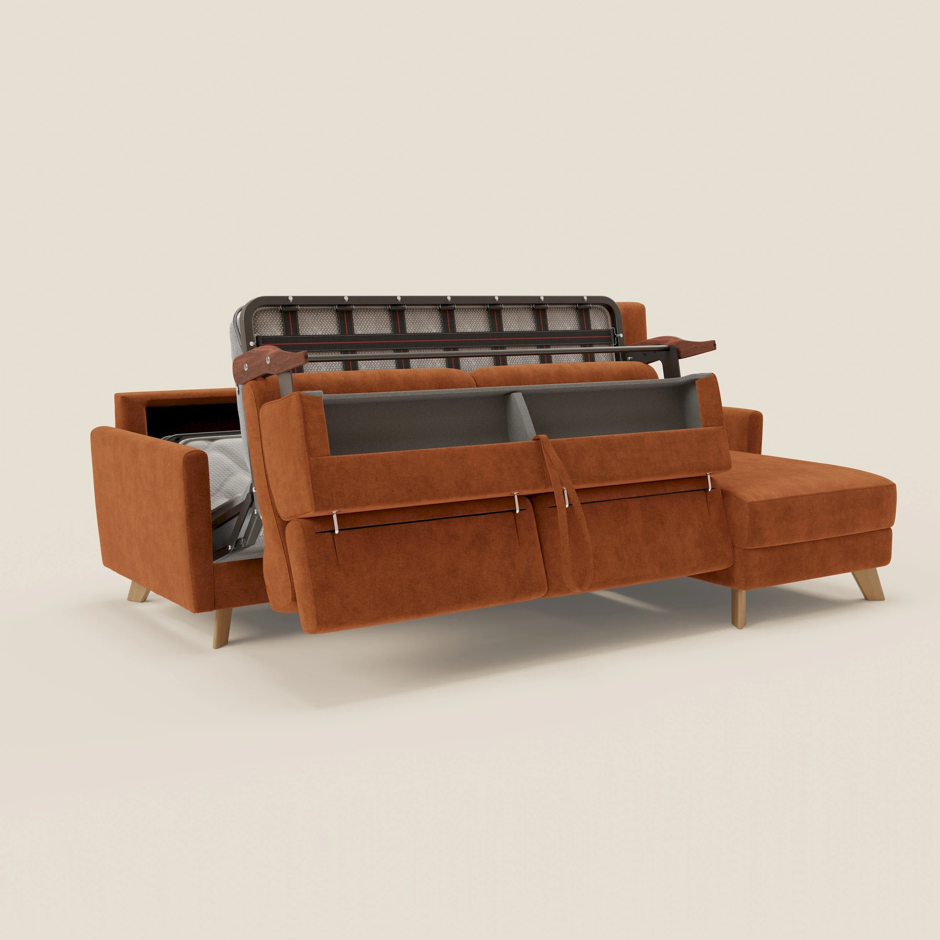 Francy canapé d'angle convertible déhoussable - méridienne avec coffre et têtières inclinables en tissu détachable T17 orange - Image 10