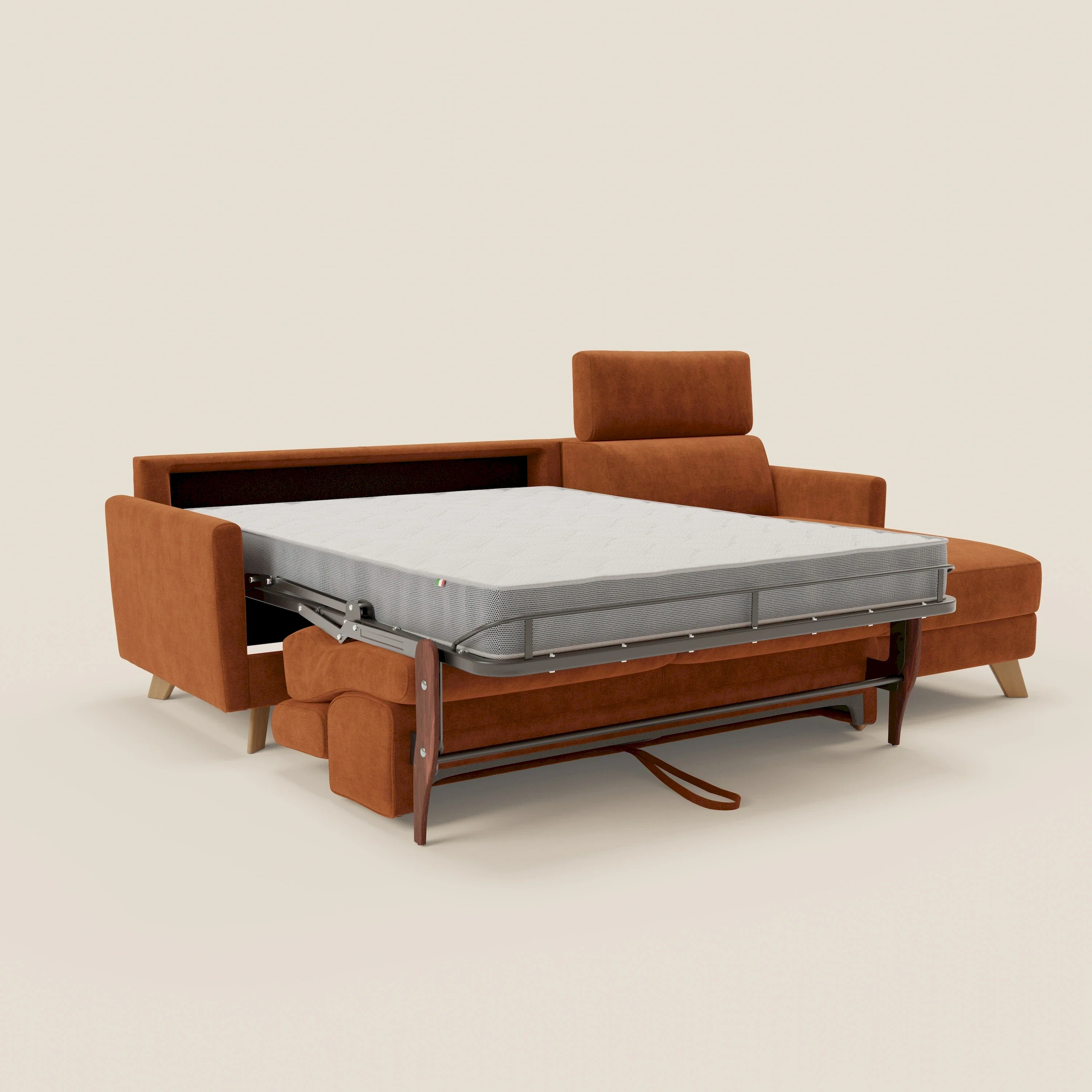 Francy canapé d'angle convertible déhoussable - méridienne avec coffre et têtières inclinables en tissu détachable T17 orange - Image 11