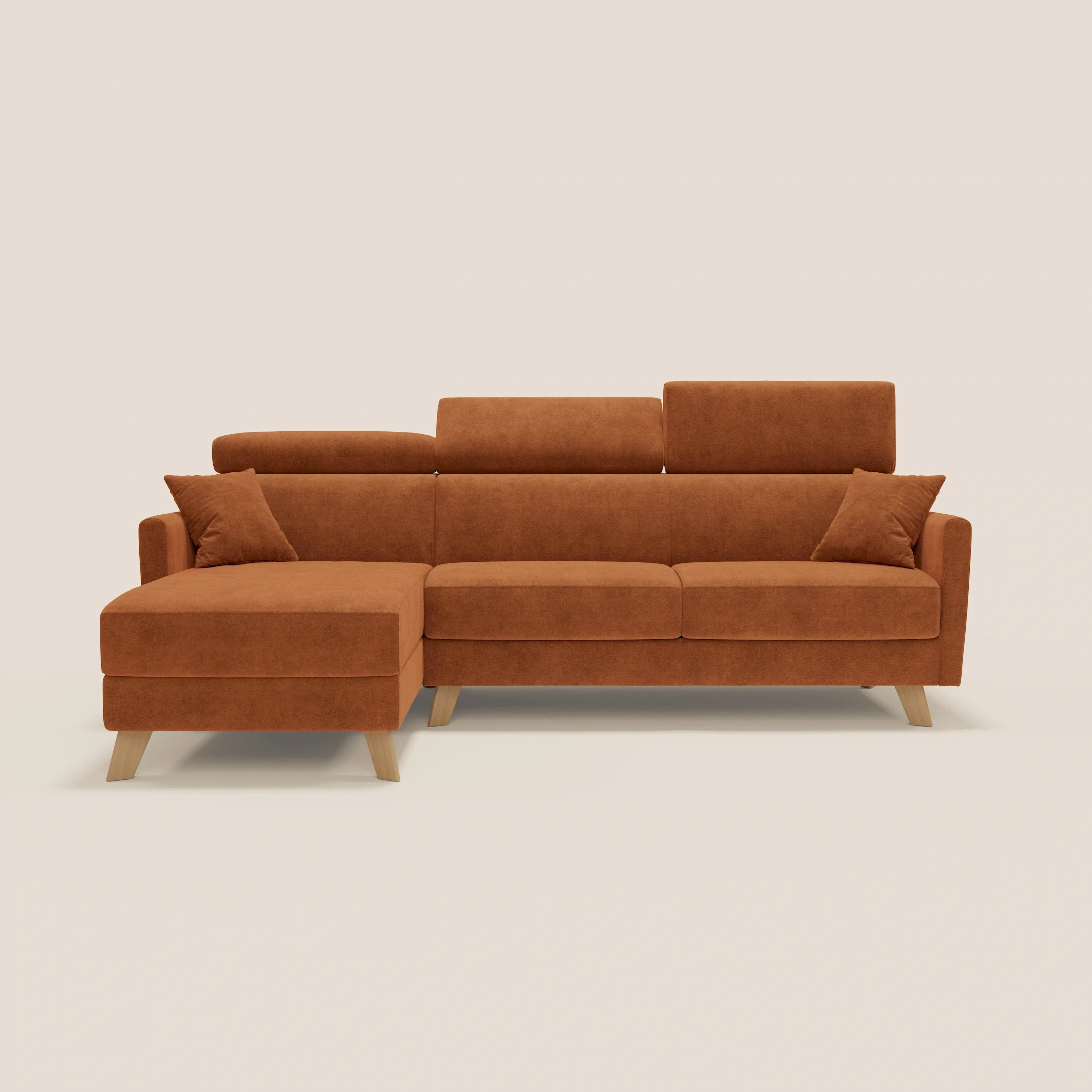 Francy canapé d'angle convertible déhoussable - méridienne avec coffre et têtières inclinables en tissu détachable T17 orange - Image 12