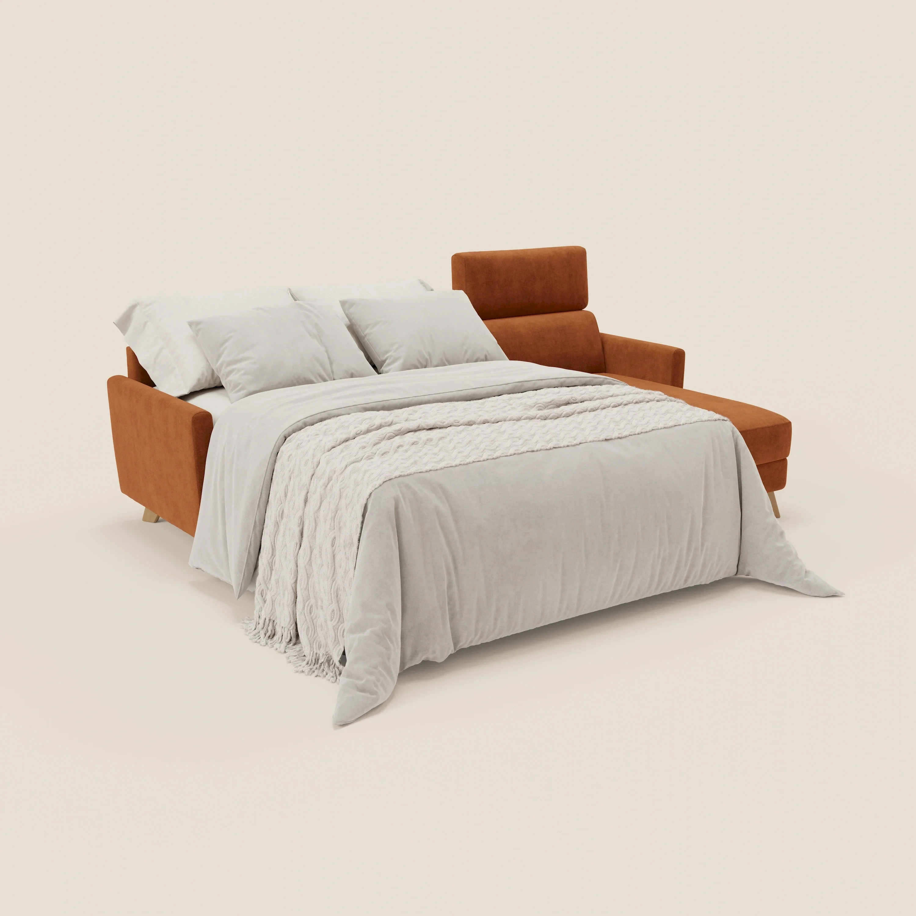 Francy canapé d'angle convertible déhoussable - méridienne avec coffre et têtières inclinables en tissu détachable T17 orange - Image 2