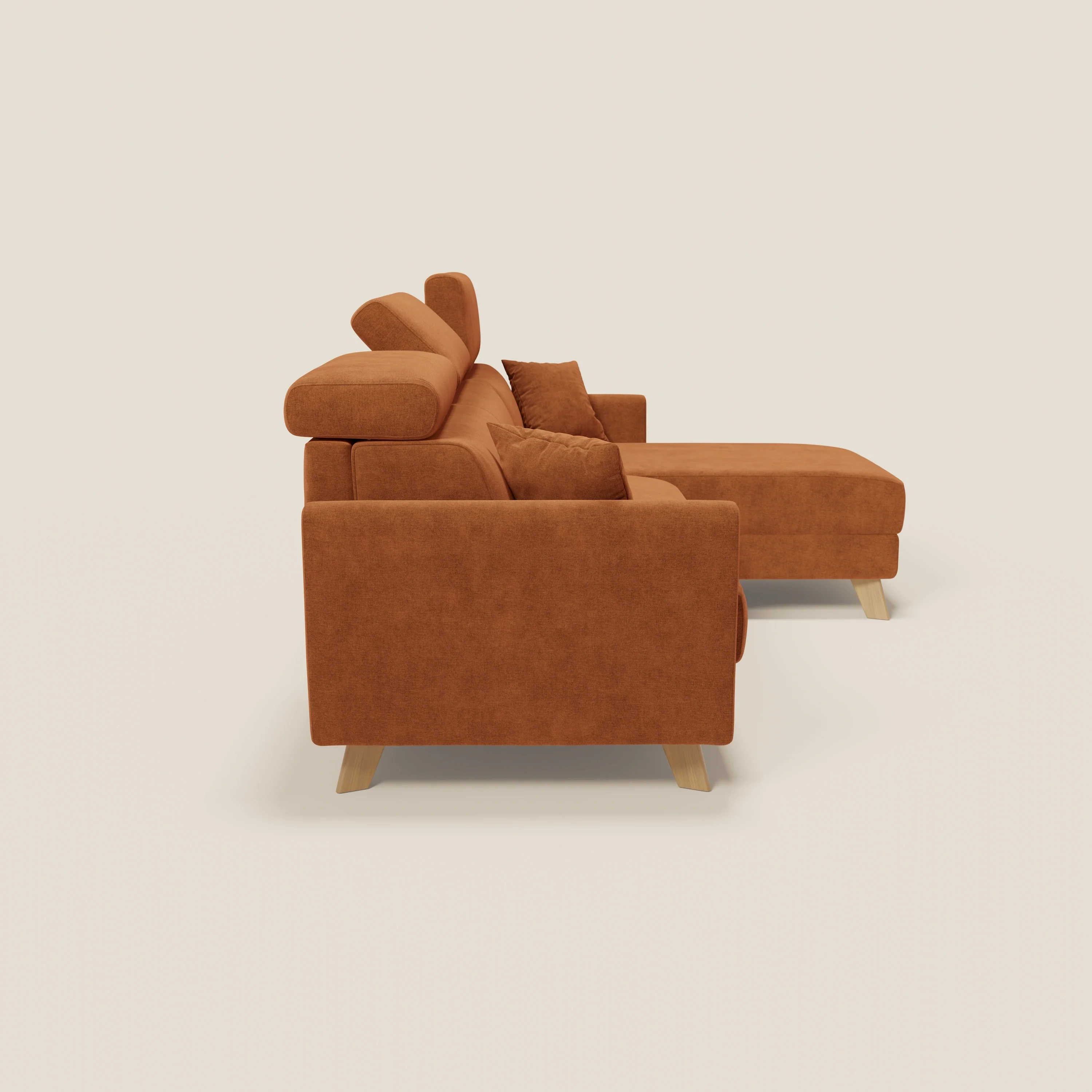 Francy canapé d'angle convertible déhoussable - méridienne avec coffre et têtières inclinables en tissu détachable T17 orange - Image 4