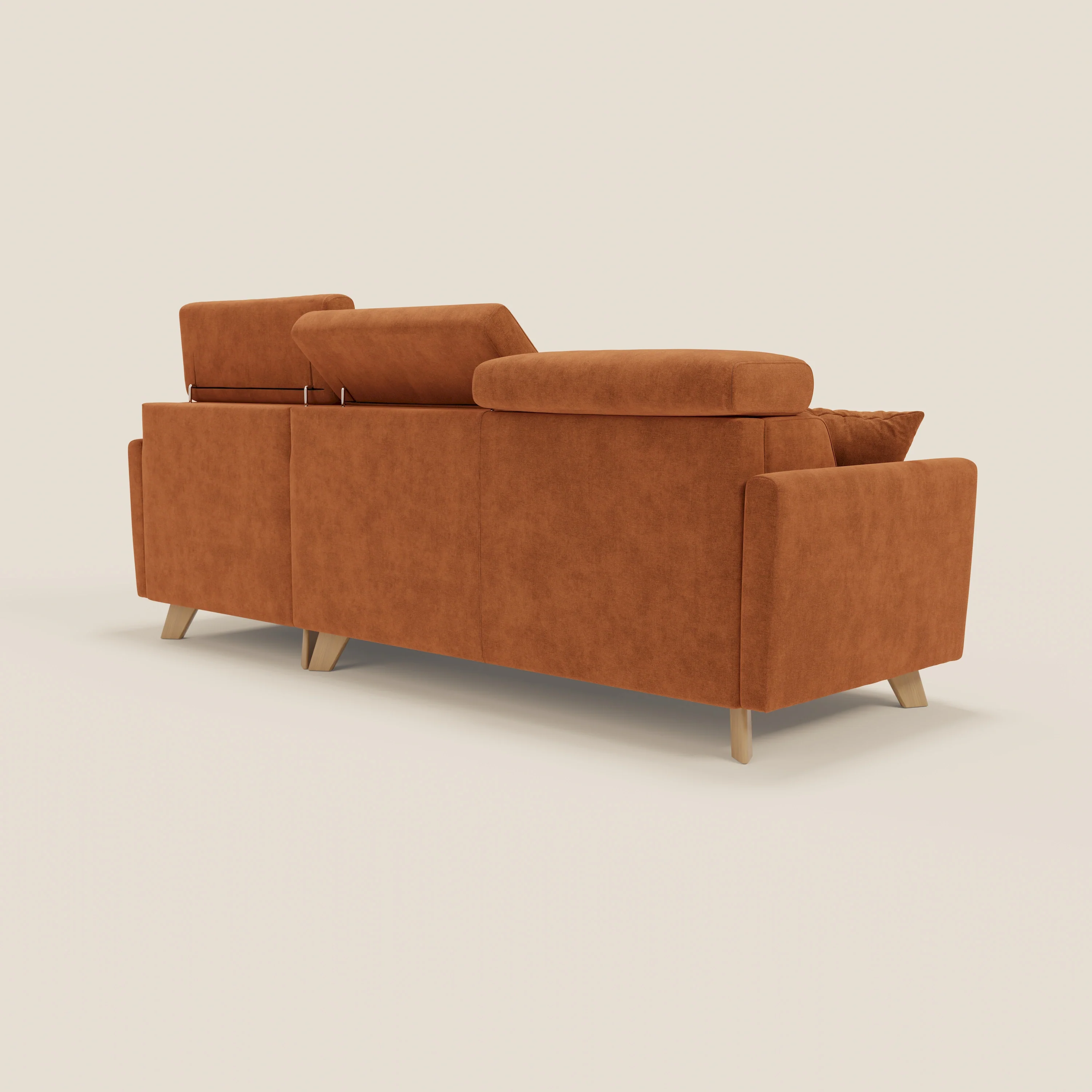Francy canapé d'angle convertible déhoussable - méridienne avec coffre et têtières inclinables en tissu détachable T17 orange - Image 5