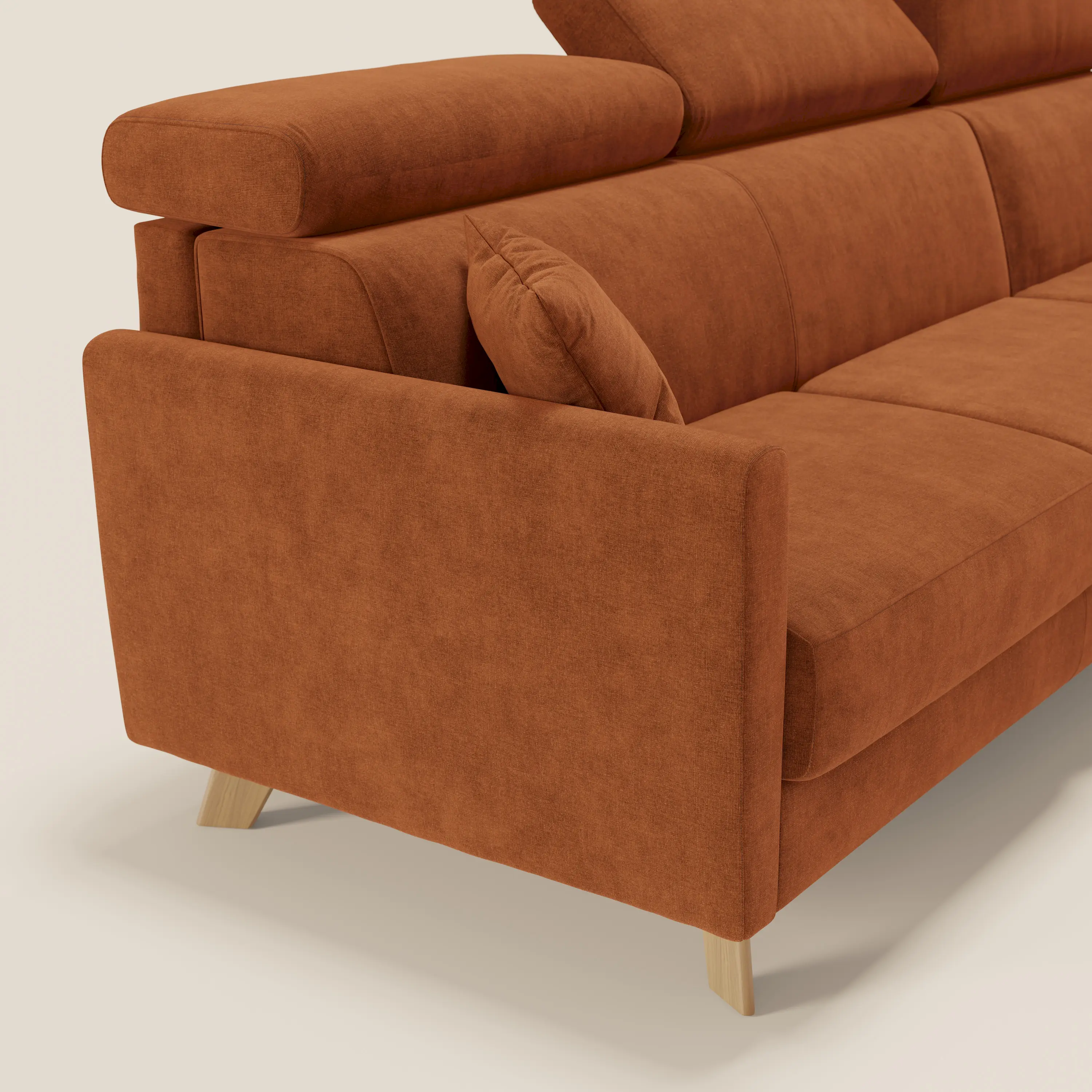 Francy canapé d'angle convertible déhoussable - méridienne avec coffre et têtières inclinables en tissu détachable T17 orange - Image 6