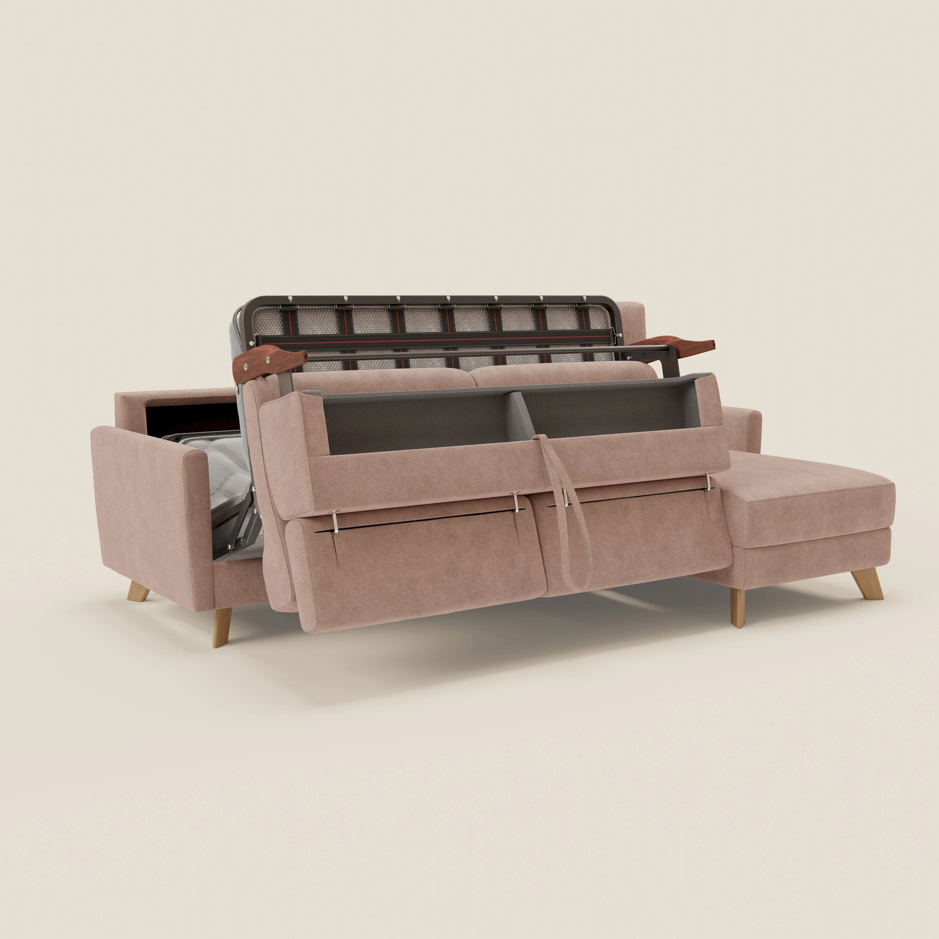 Francy canapé d'angle convertible déhoussable - méridienne avec coffre et têtières inclinables en tissu détachable T17 rose - Image 10