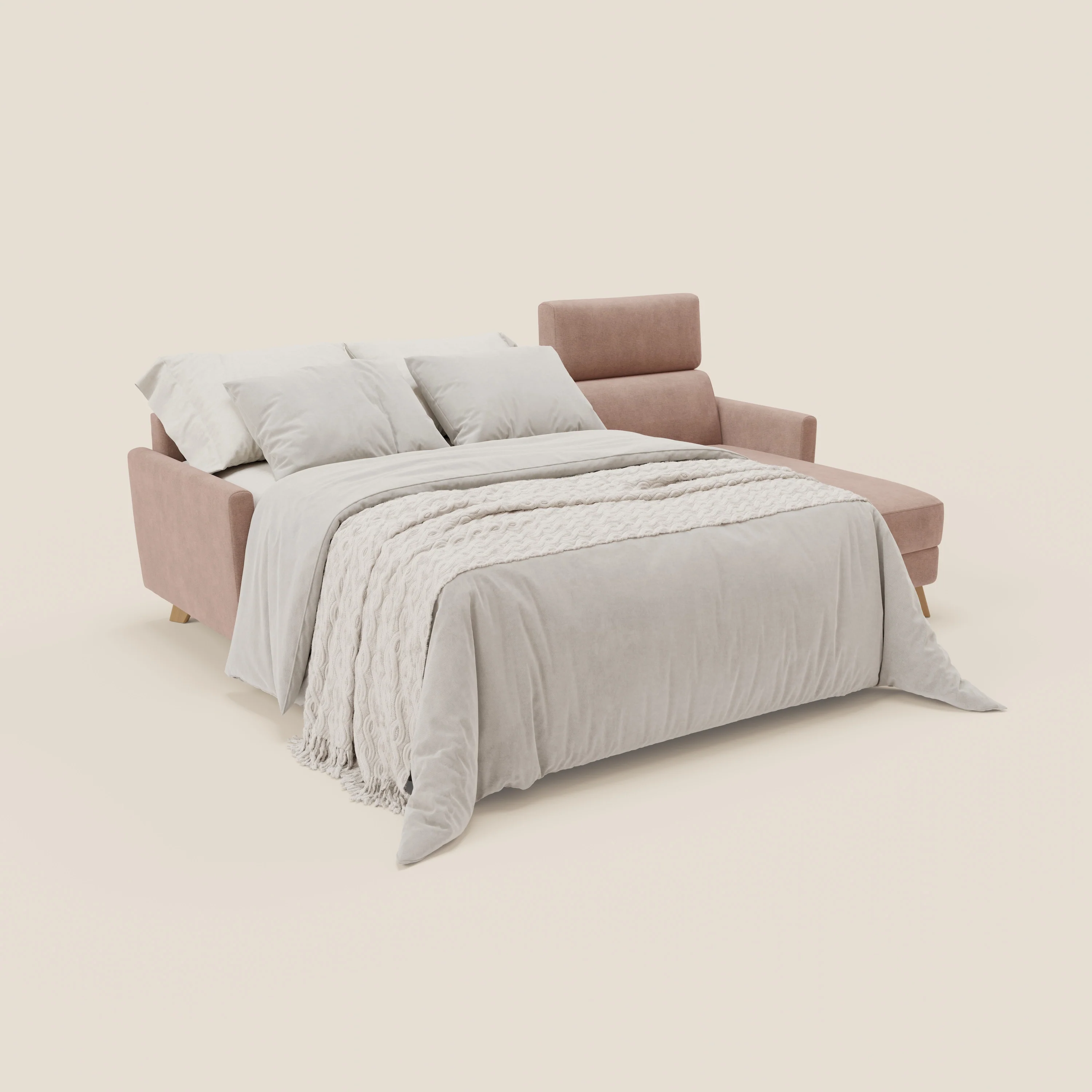 Francy canapé d'angle convertible déhoussable - méridienne avec coffre et têtières inclinables en tissu détachable T17 rose - Image 2