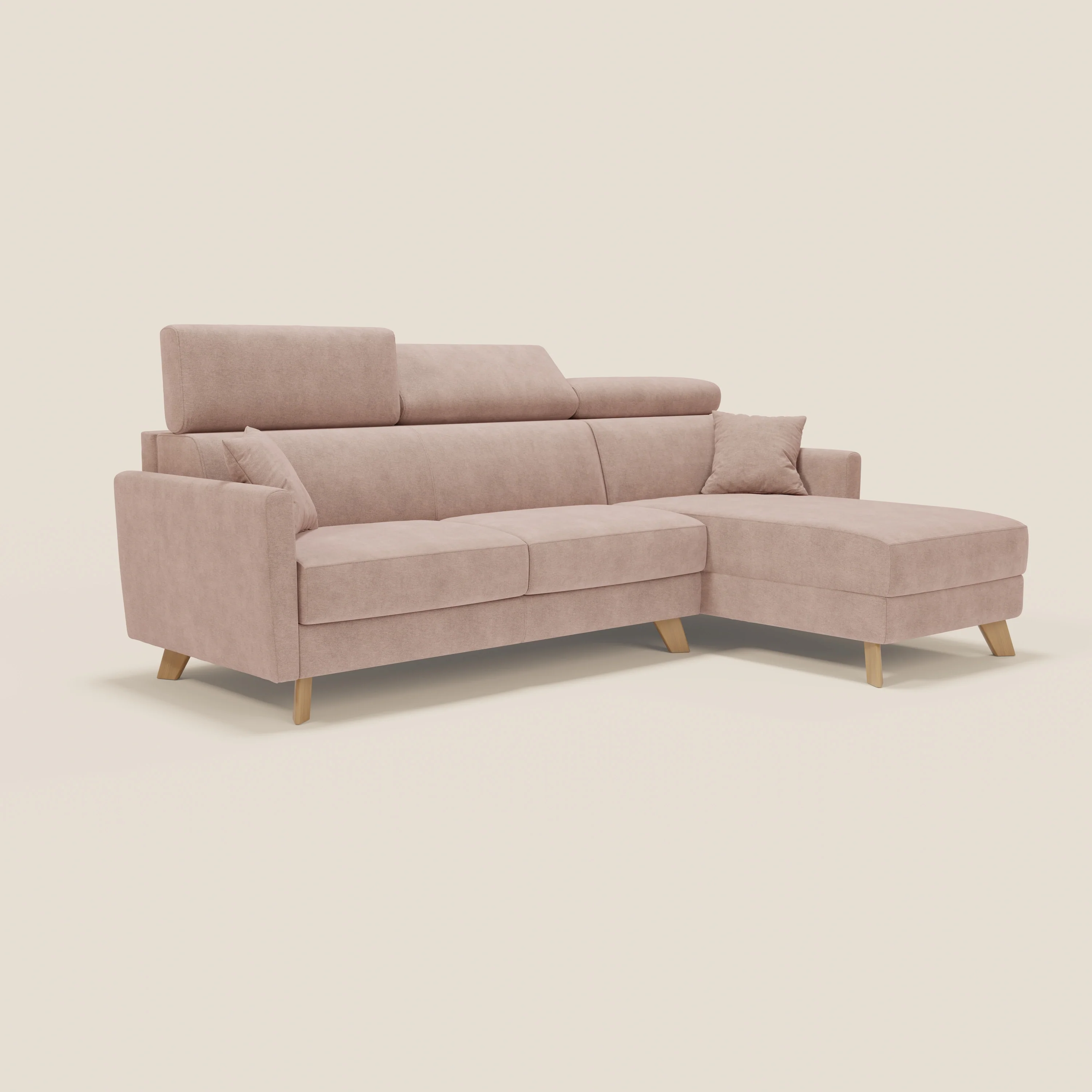 Francy canapé d'angle convertible déhoussable - méridienne avec coffre et têtières inclinables en tissu détachable T17 rose - Image 3