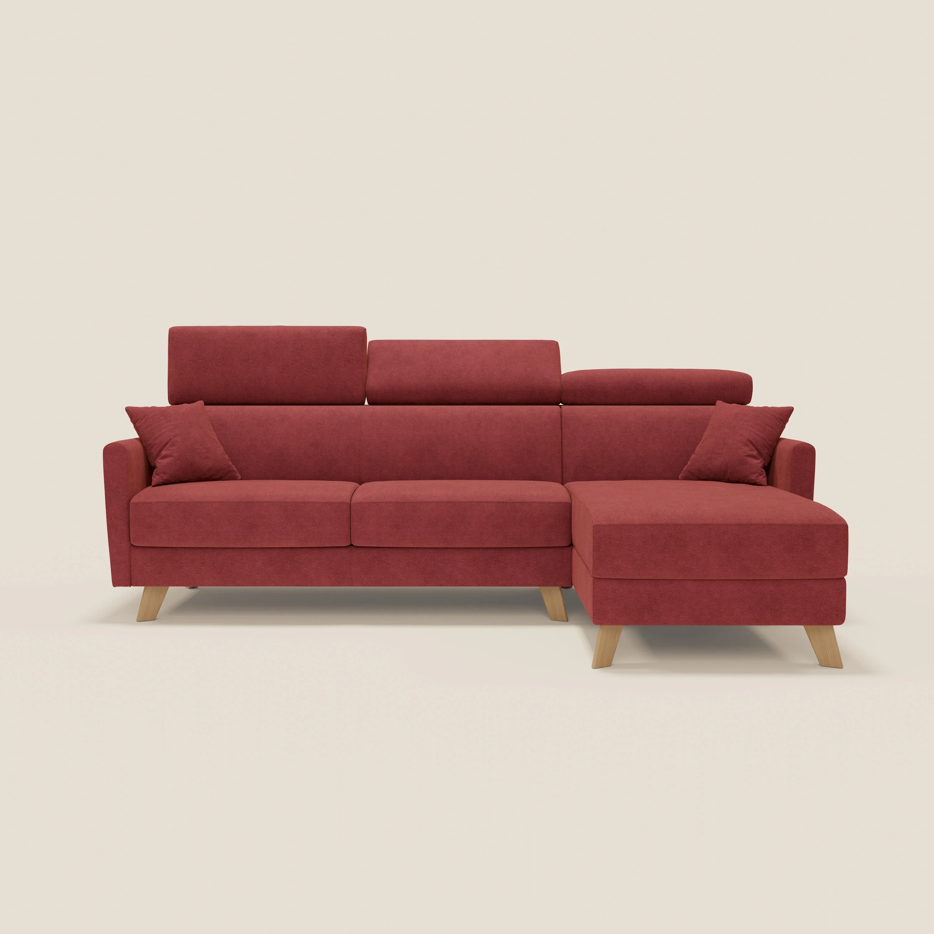 Francy canapé d'angle convertible déhoussable - méridienne avec coffre et têtières inclinables en tissu détachable T17 rouge