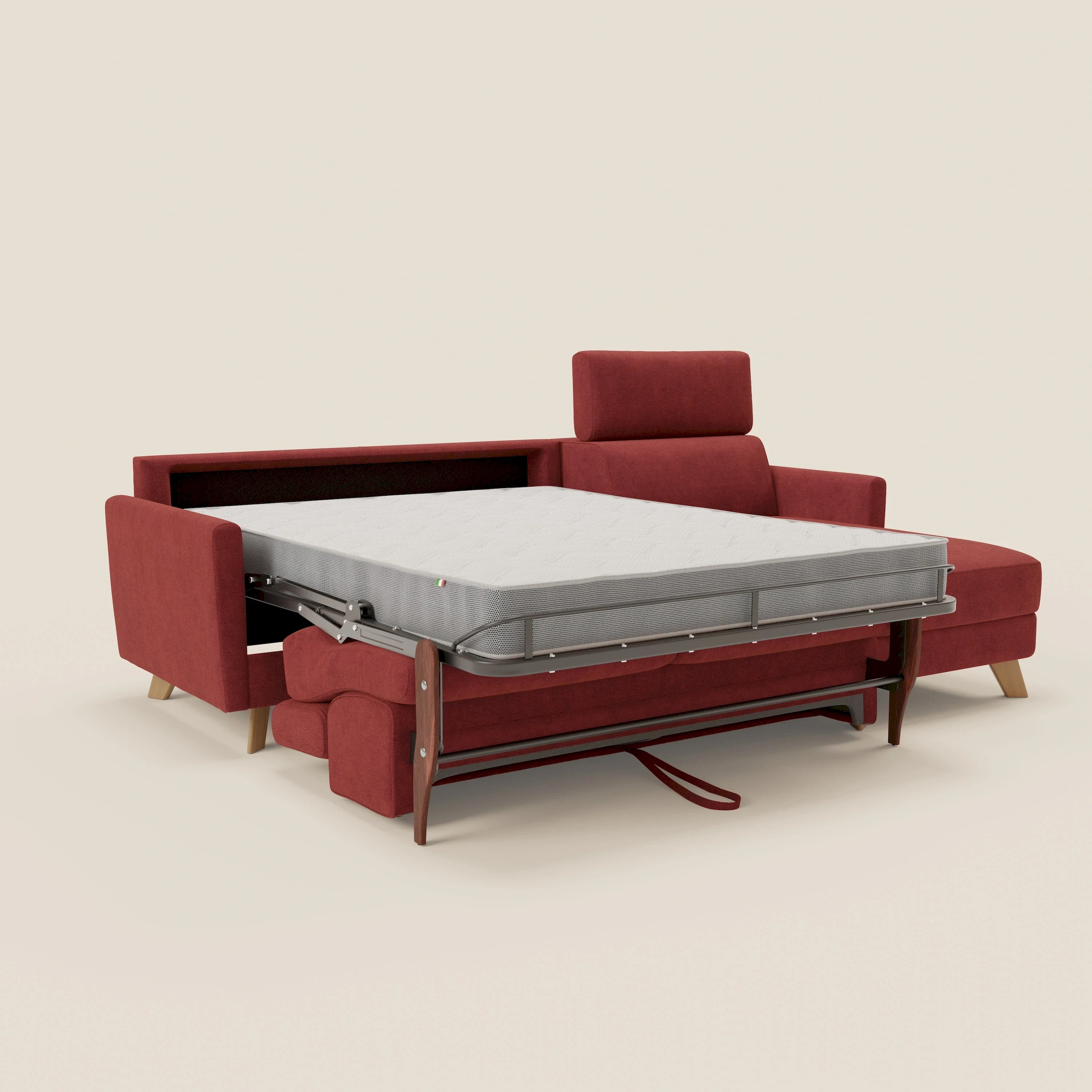 Francy canapé d'angle convertible déhoussable - méridienne avec coffre et têtières inclinables en tissu détachable T17 rouge - Image 11