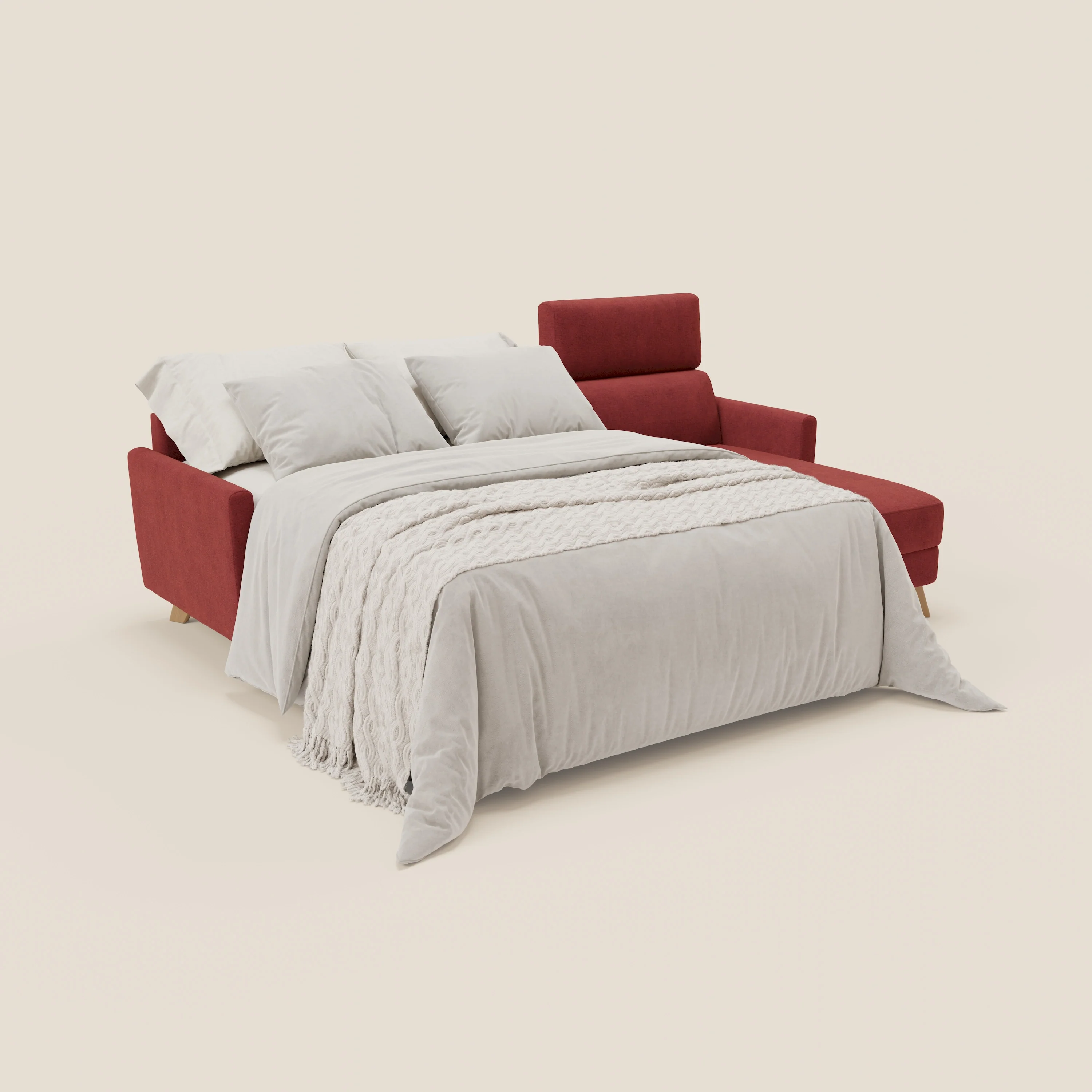 Francy canapé d'angle convertible déhoussable - méridienne avec coffre et têtières inclinables en tissu détachable T17 rouge - Image 2