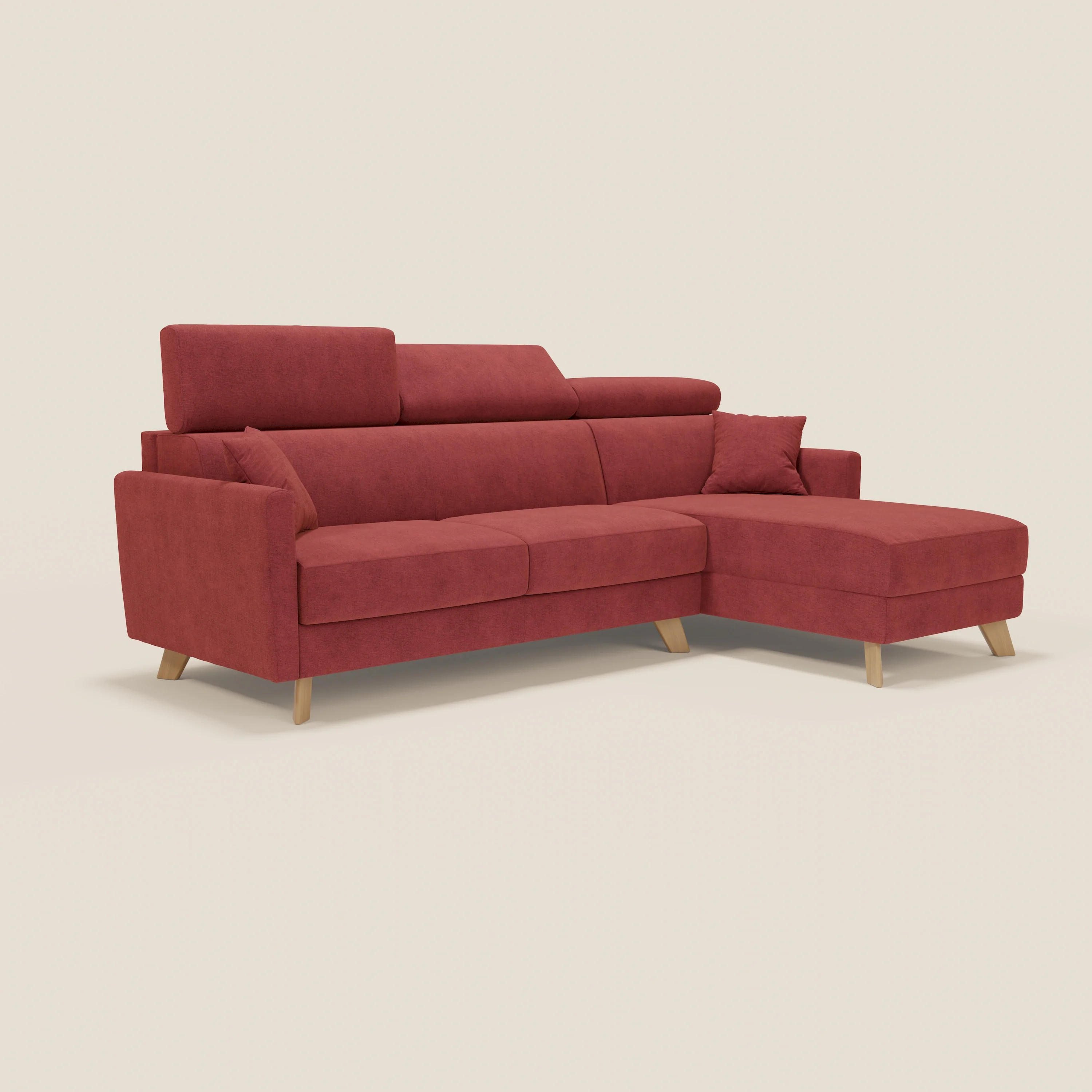 Francy canapé d'angle convertible déhoussable - méridienne avec coffre et têtières inclinables en tissu détachable T17 rouge - Image 3