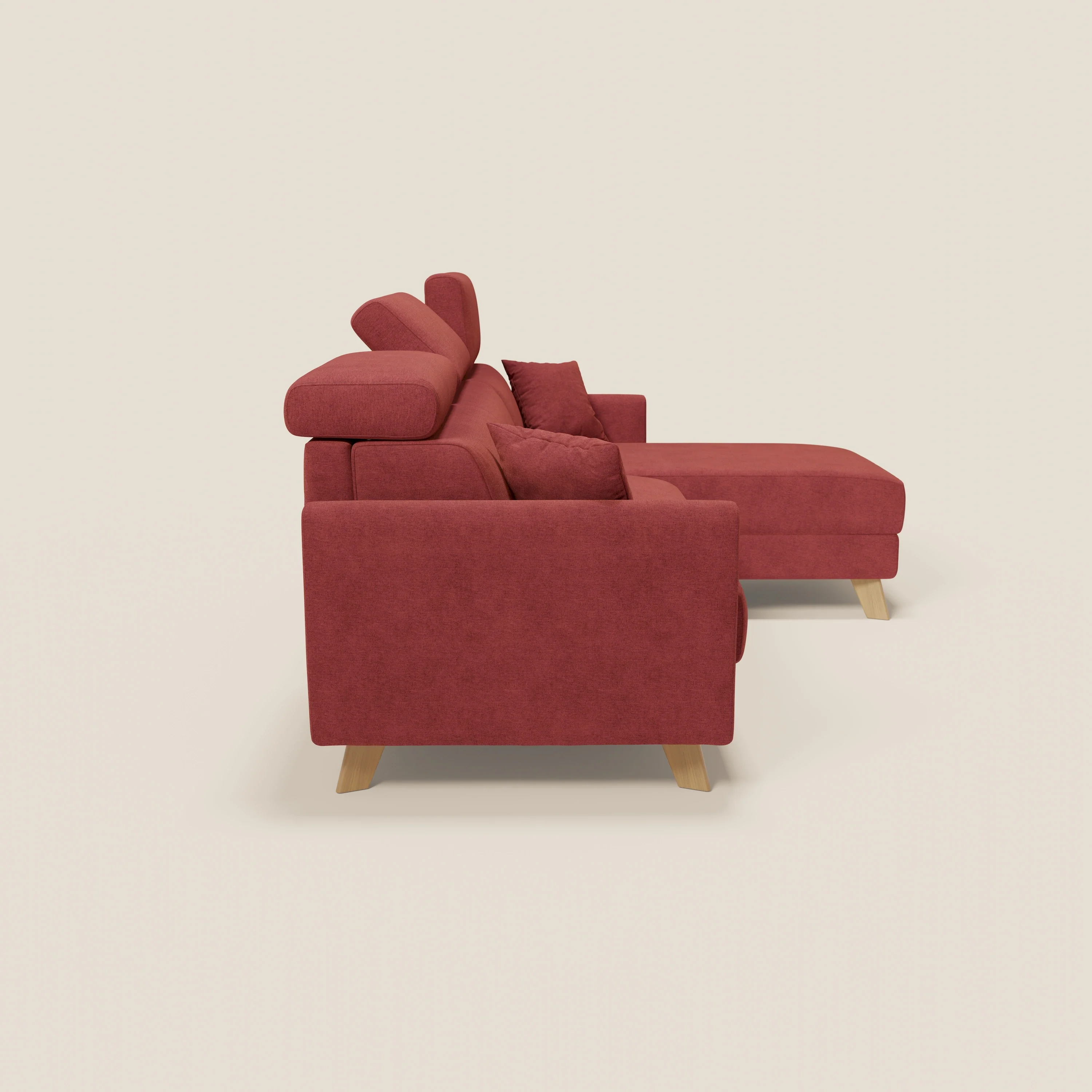 Francy canapé d'angle convertible déhoussable - méridienne avec coffre et têtières inclinables en tissu détachable T17 rouge - Image 4