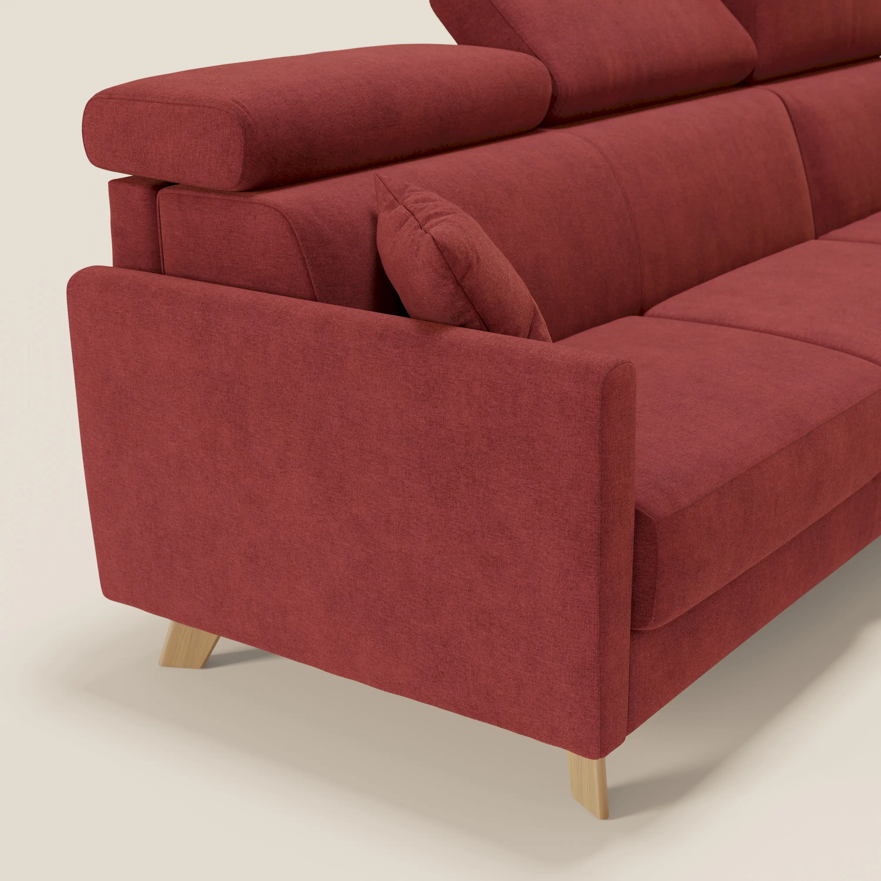Francy canapé d'angle convertible déhoussable - méridienne avec coffre et têtières inclinables en tissu détachable T17 rouge - Image 6