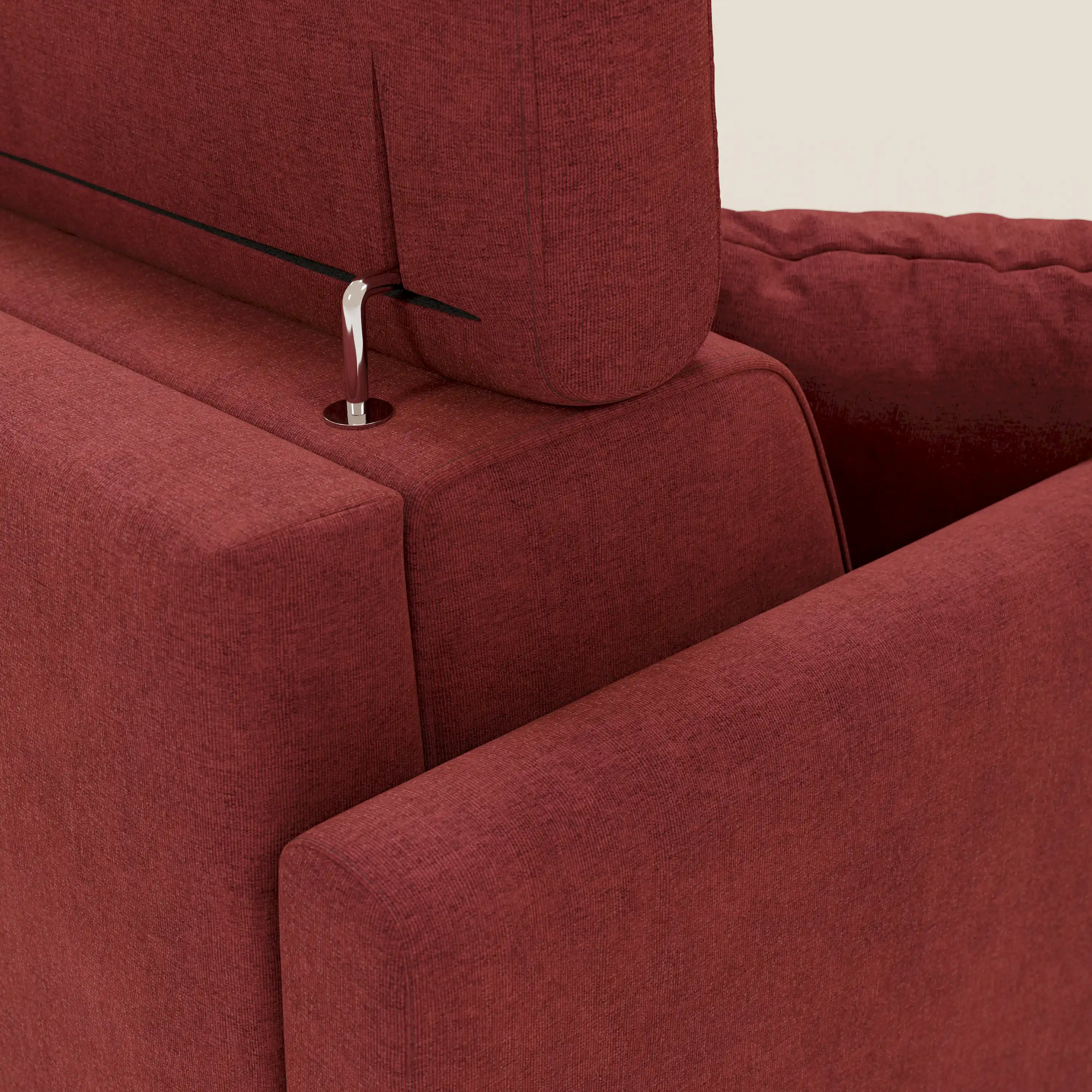 Francy canapé d'angle convertible déhoussable - méridienne avec coffre et têtières inclinables en tissu détachable T17 rouge - Image 8