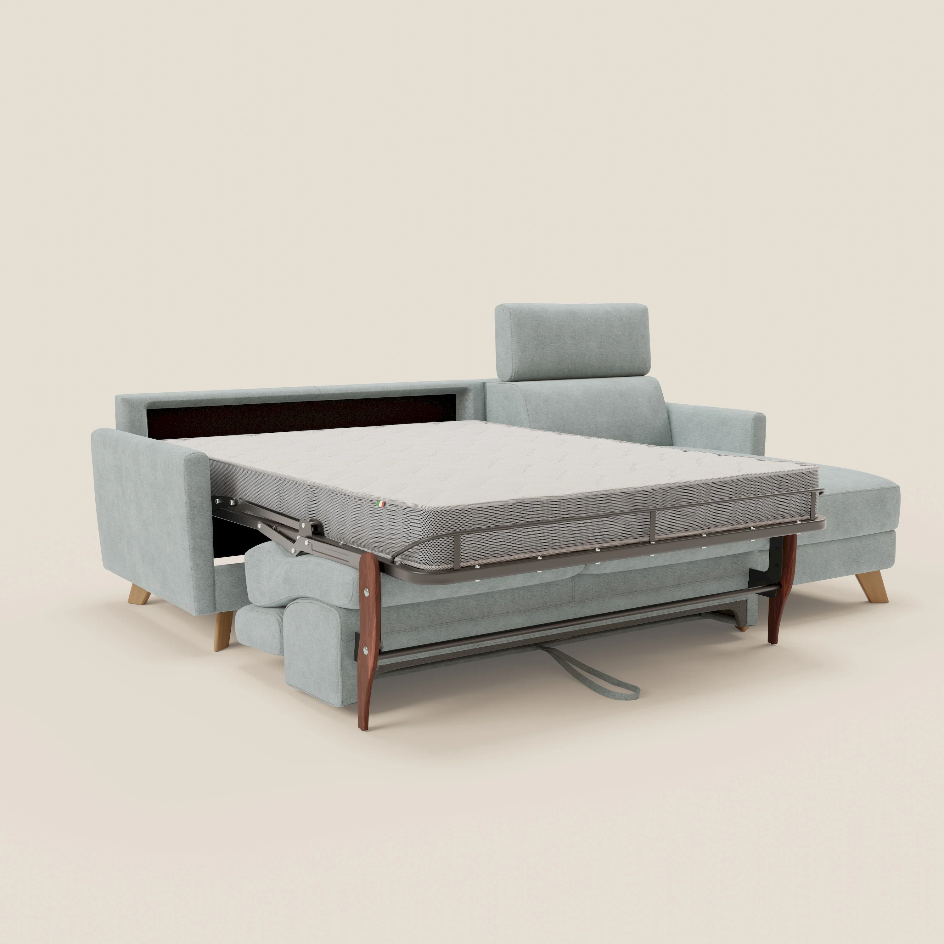 Francy canapé d'angle convertible déhoussable - méridienne avec coffre et têtières inclinables en tissu détachable T17 vert aquamarine - Image 11