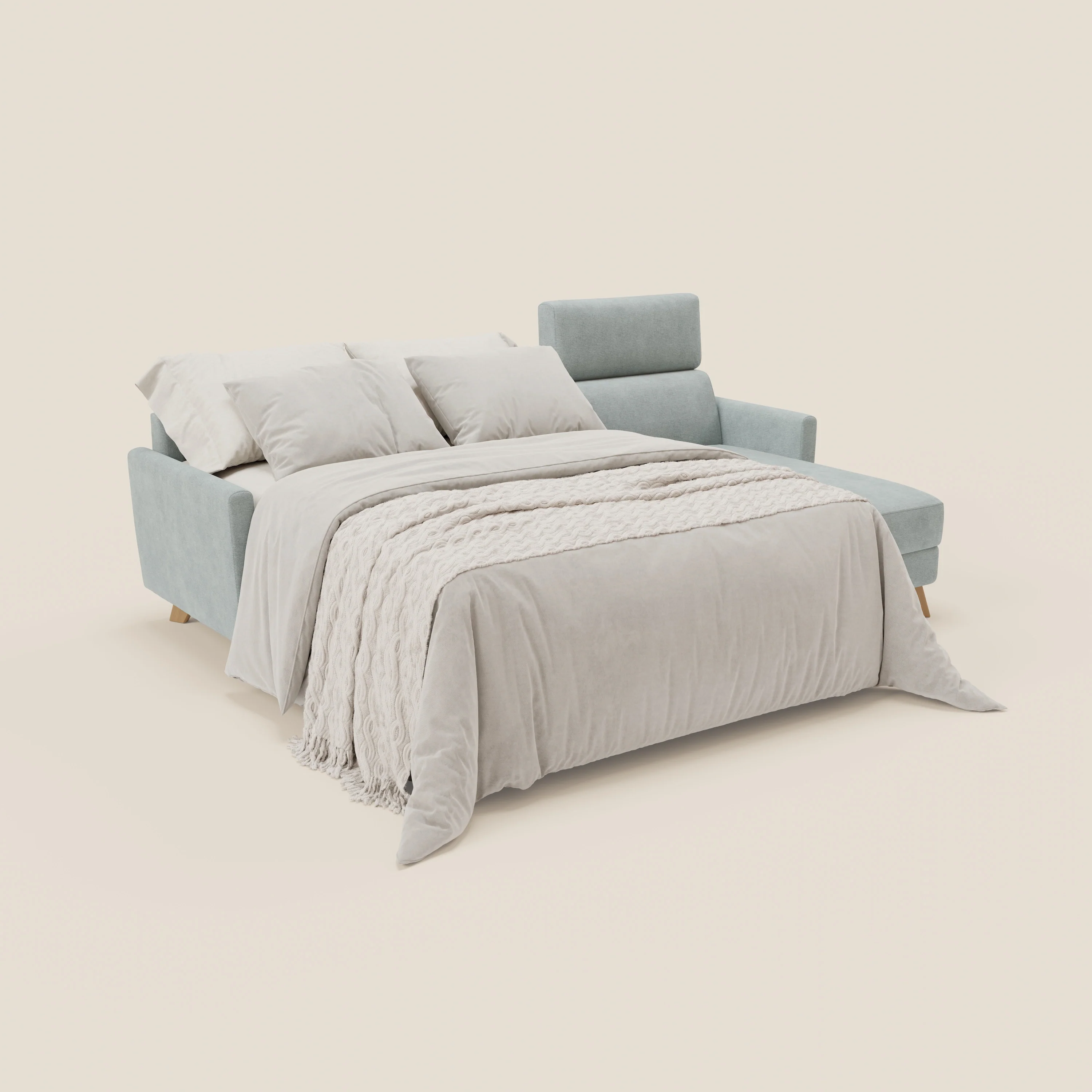 Francy canapé d'angle convertible déhoussable - méridienne avec coffre et têtières inclinables en tissu détachable T17 vert aquamarine - Image 2