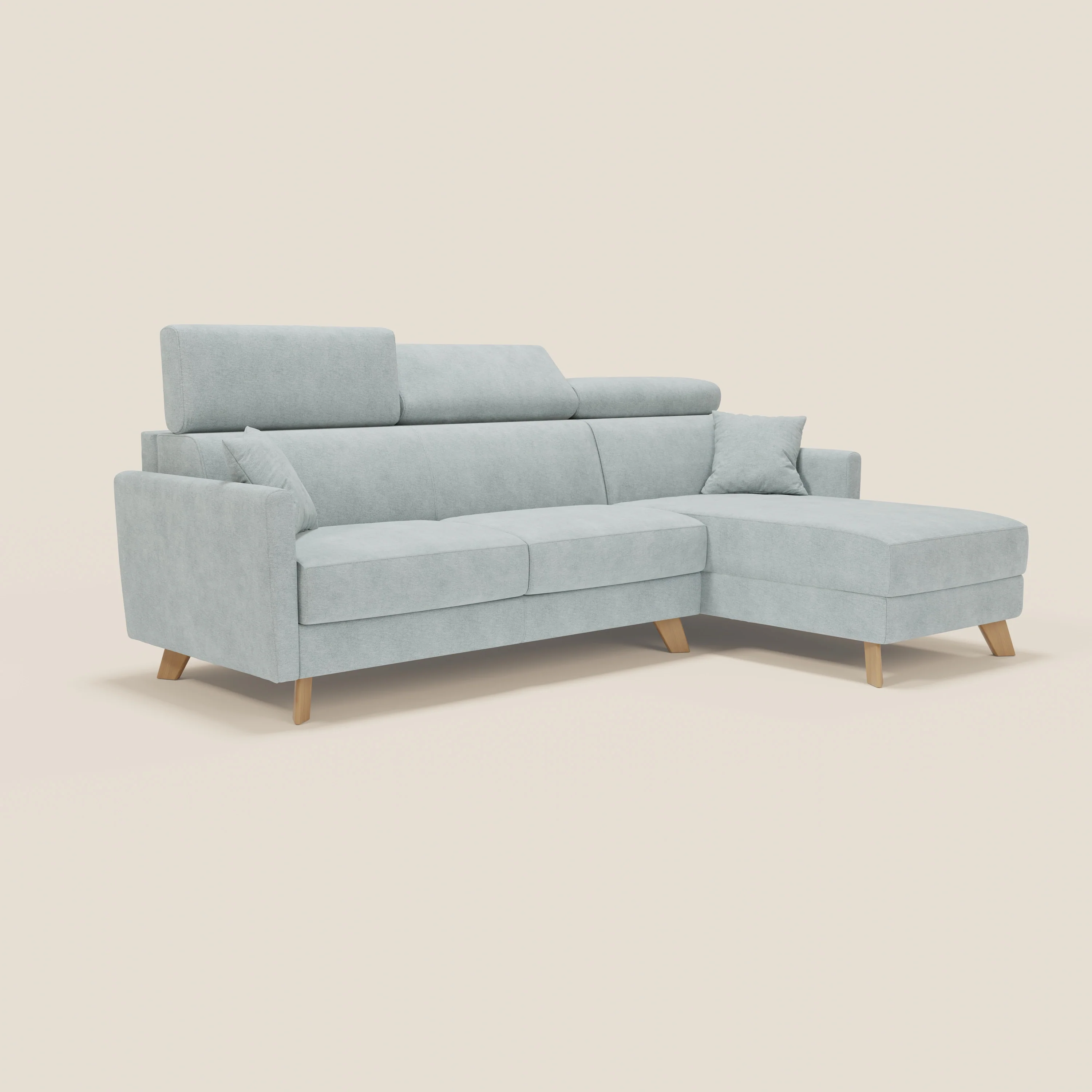 Francy canapé d'angle convertible déhoussable - méridienne avec coffre et têtières inclinables en tissu détachable T17 vert aquamarine - Image 3
