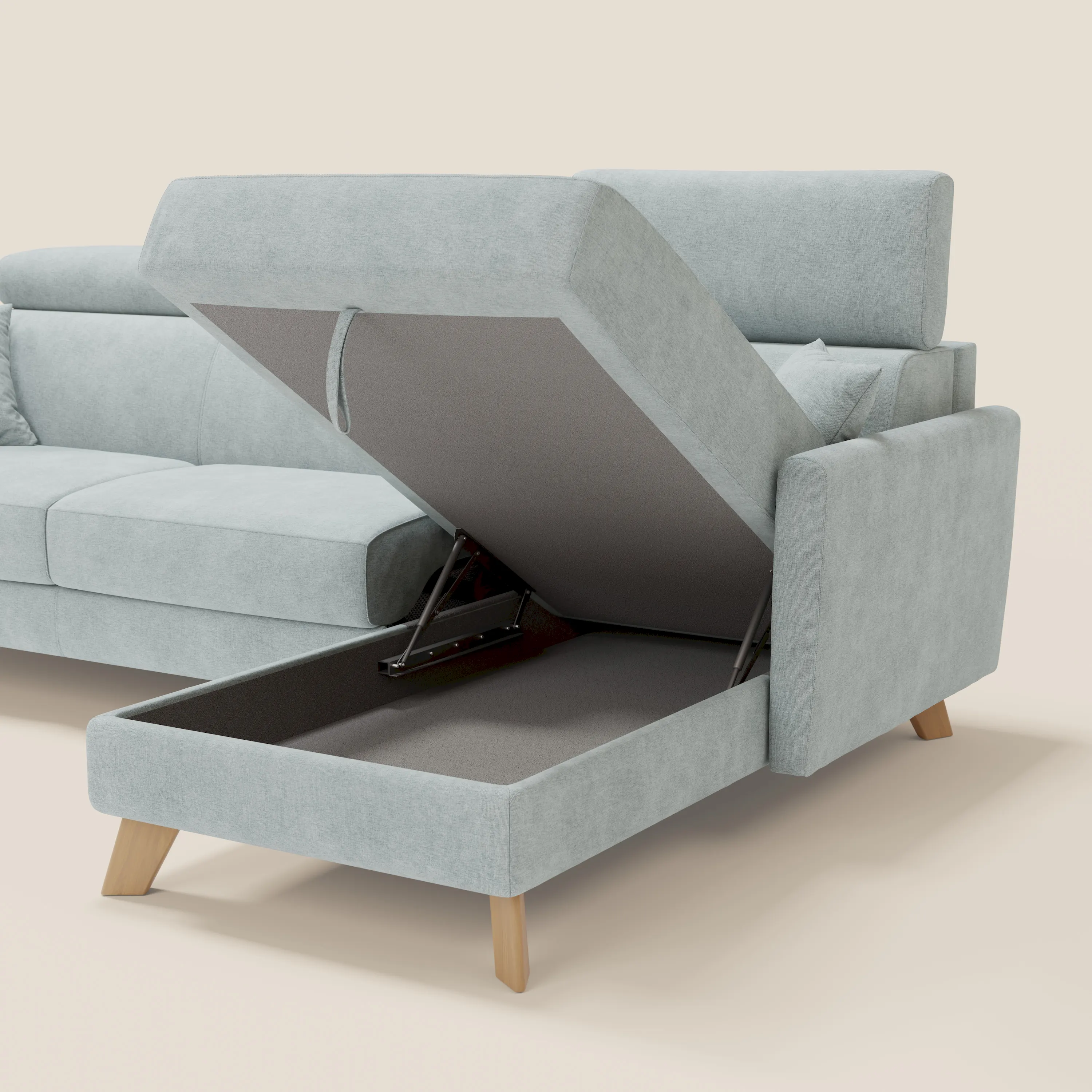 Francy canapé d'angle convertible déhoussable - méridienne avec coffre et têtières inclinables en tissu détachable T17 vert aquamarine - Image 7
