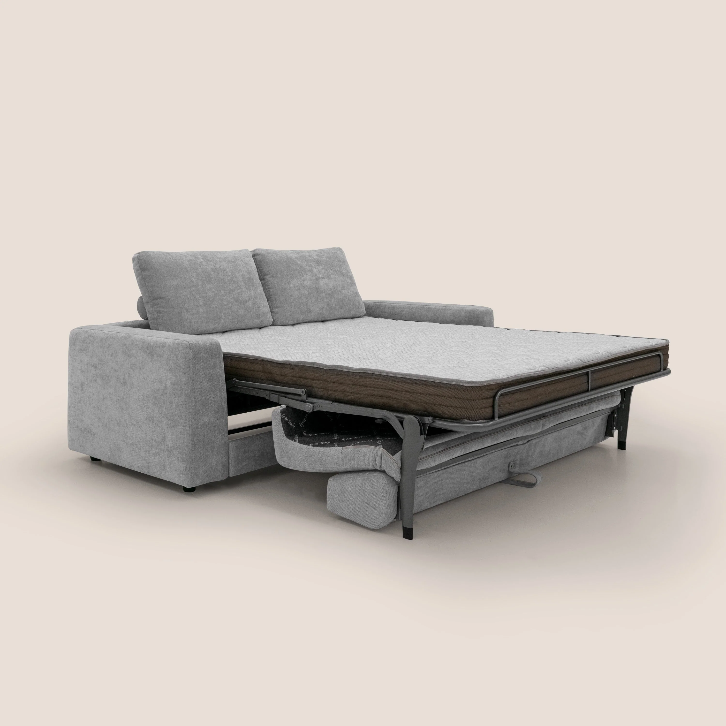 Freia Canapé convertible minimaliste matelas h15cm aux dossiers moelleux en tissu imperméable T14 gris clair - Image 2