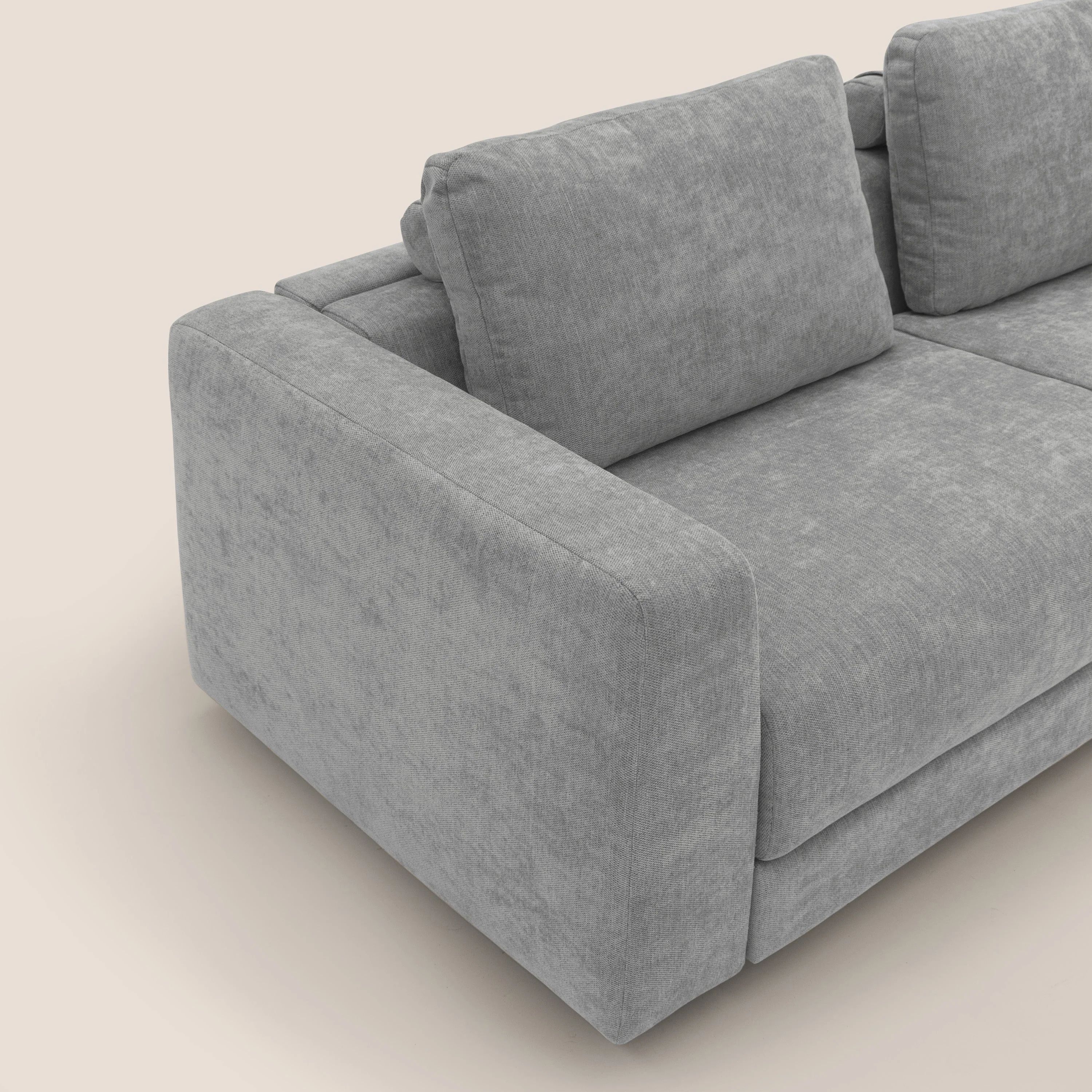 Freia Canapé convertible minimaliste matelas h15cm aux dossiers moelleux en tissu imperméable T14 gris clair - Image 7