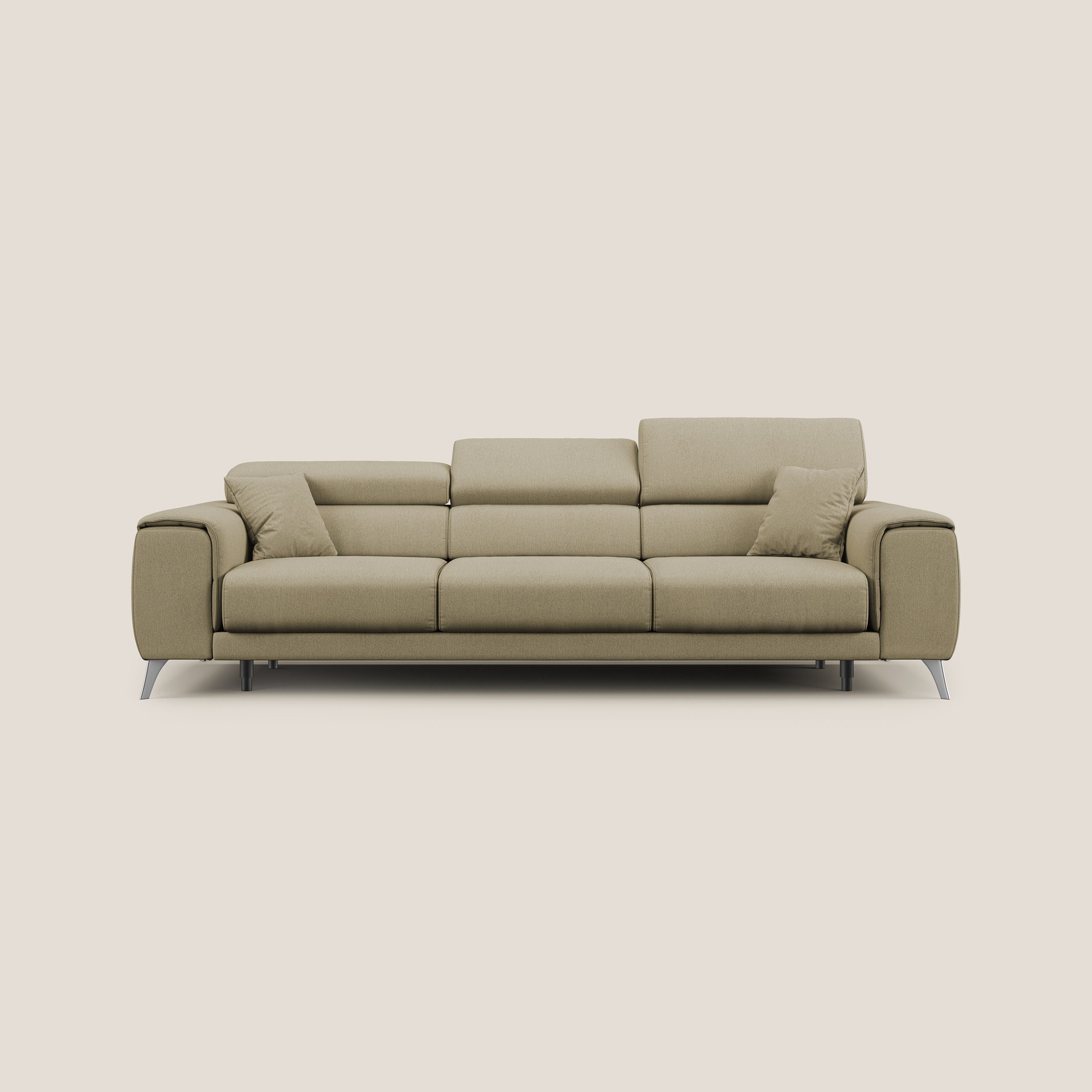 Fusion Canapé avec 3 assises coulissantes en tissu doux antitache T05 chameau