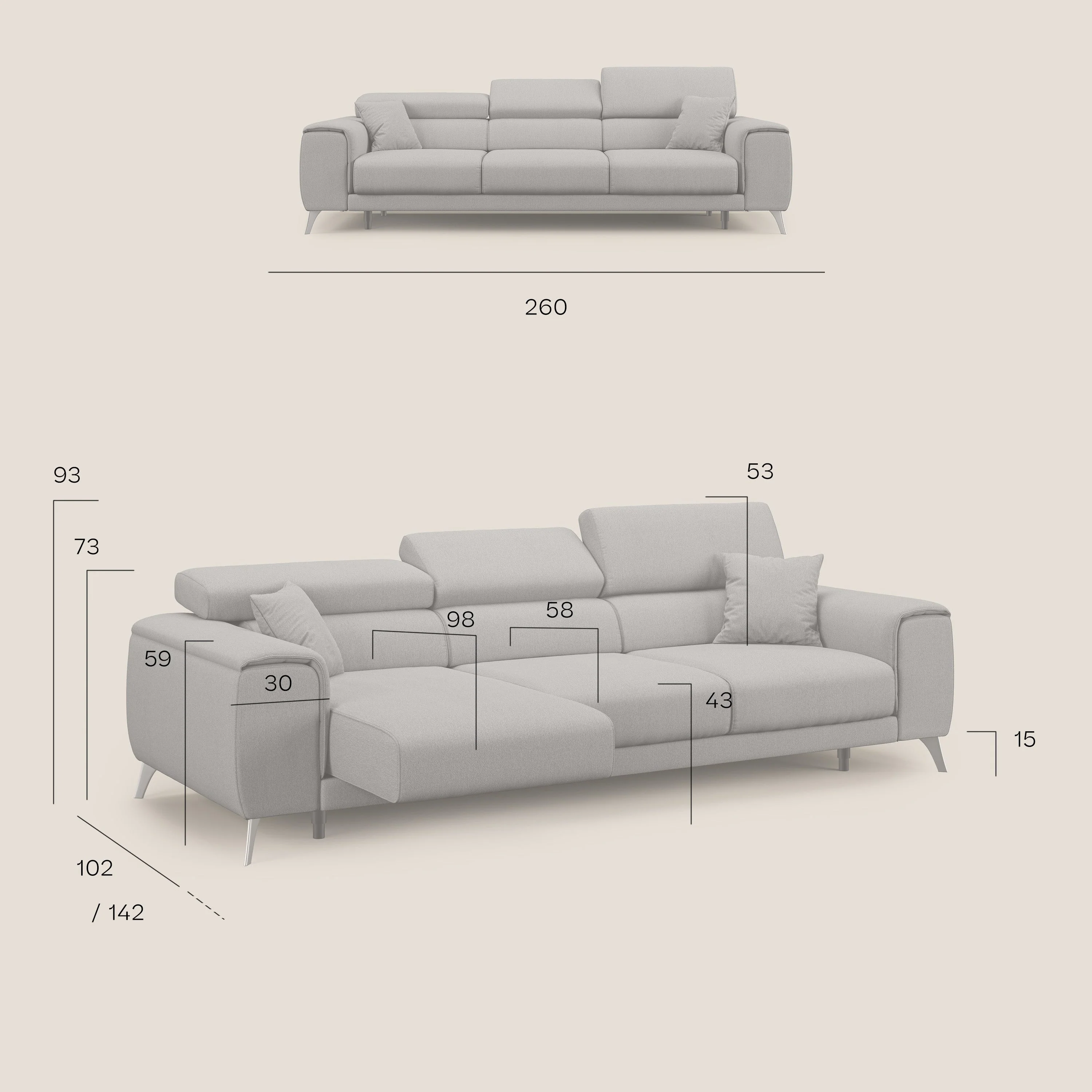 Fusion Canapé avec 3 assises coulissantes en tissu doux antitache T05 chameau - Image 10