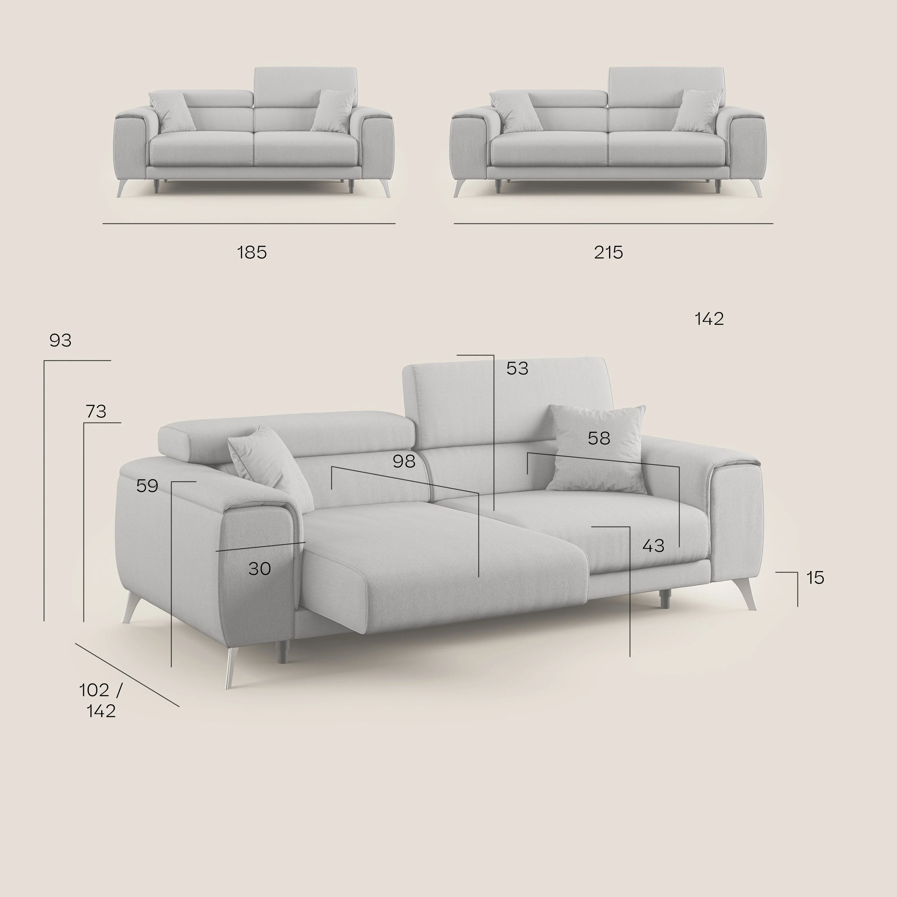 Fusion Canapé avec assises coulissantes en tissu doux antitache T05 beige - Image 10