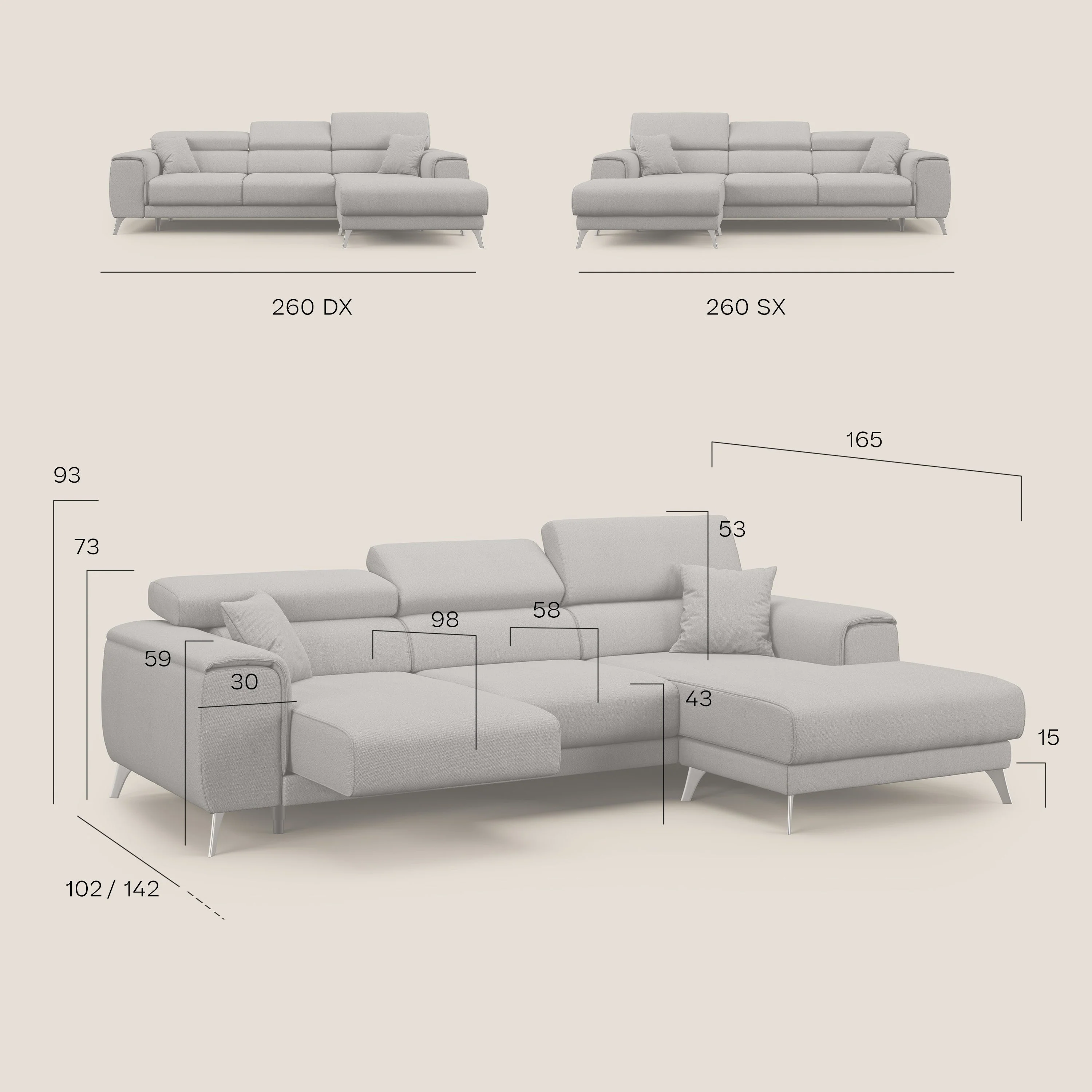 Fusion Canapé d'angle avec assises amovibles en tissu doux antitache T05 beige - Image 11